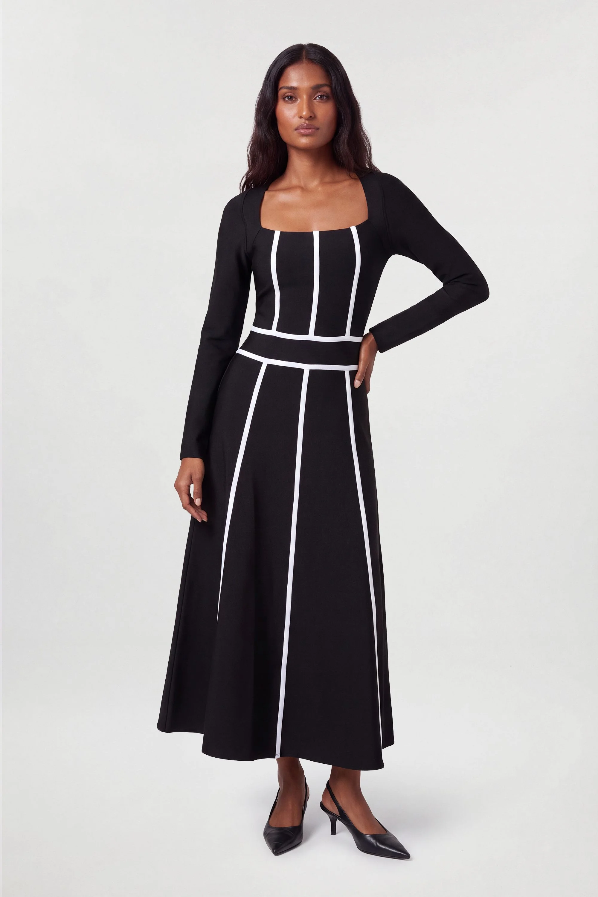Bandage Panelled Knitted Long Sleeve Maxi Dress - 1