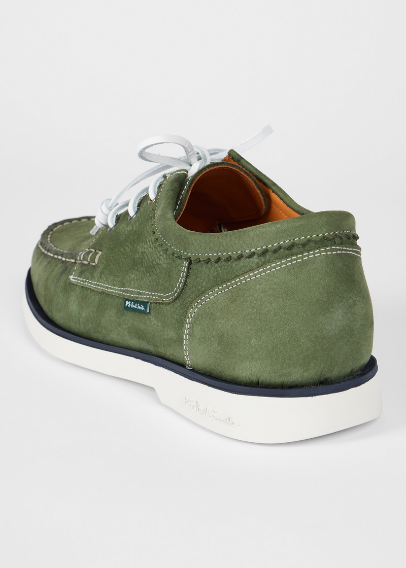 Paul Smith Khaki Nubuck 'Pebble' Boat Shoes outlook