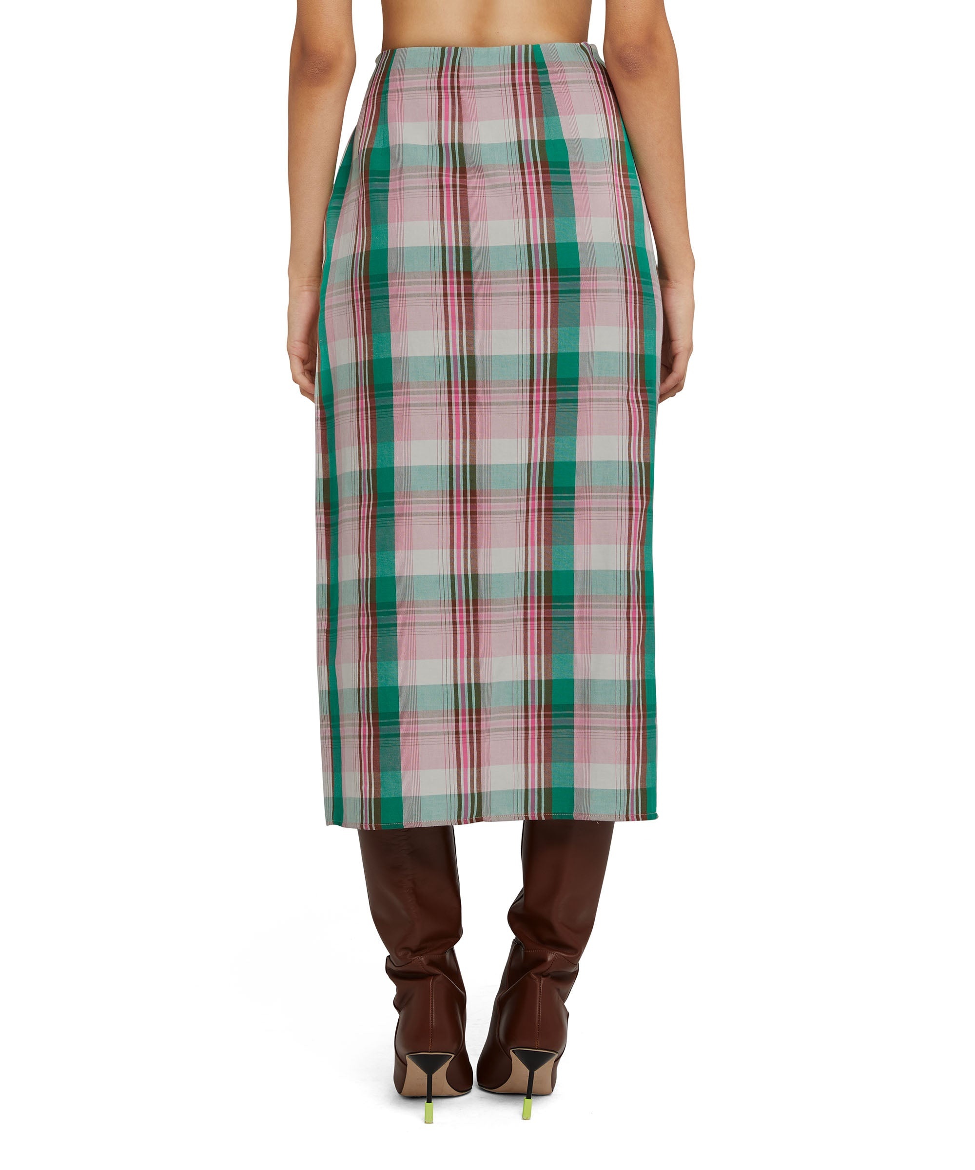 Madras linen midi skirt with wrap design - 4