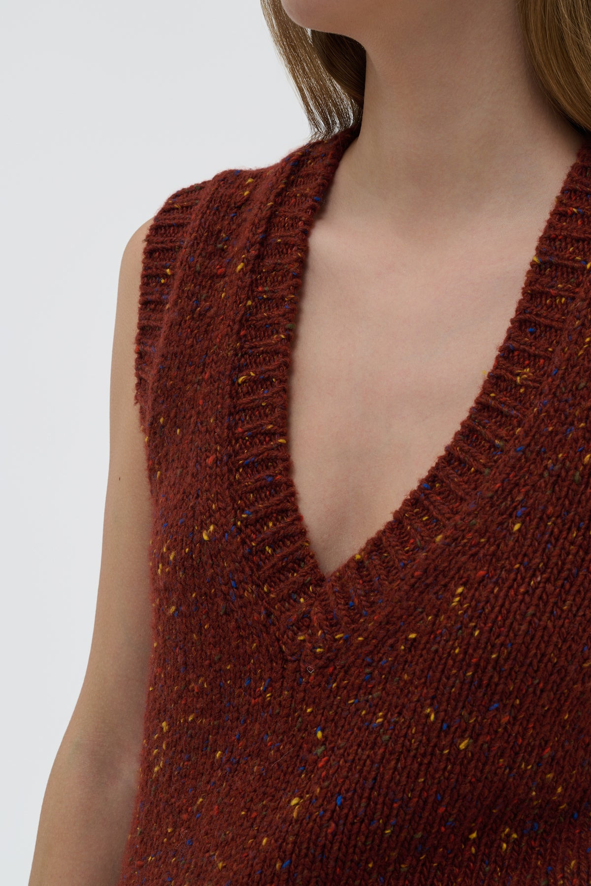 Solomon Knit Vest in Burnt Sienna Multi Speckle Cashmere - 6