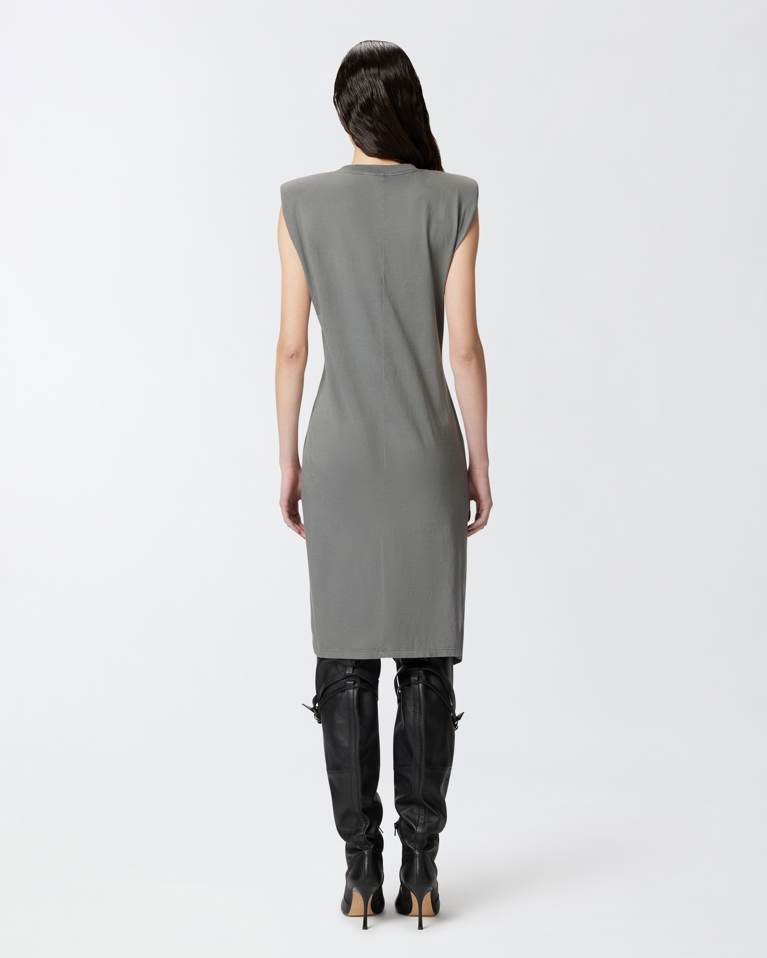 KNITTED MIDI DRESS WITH PADDED SHOULDERS - 4