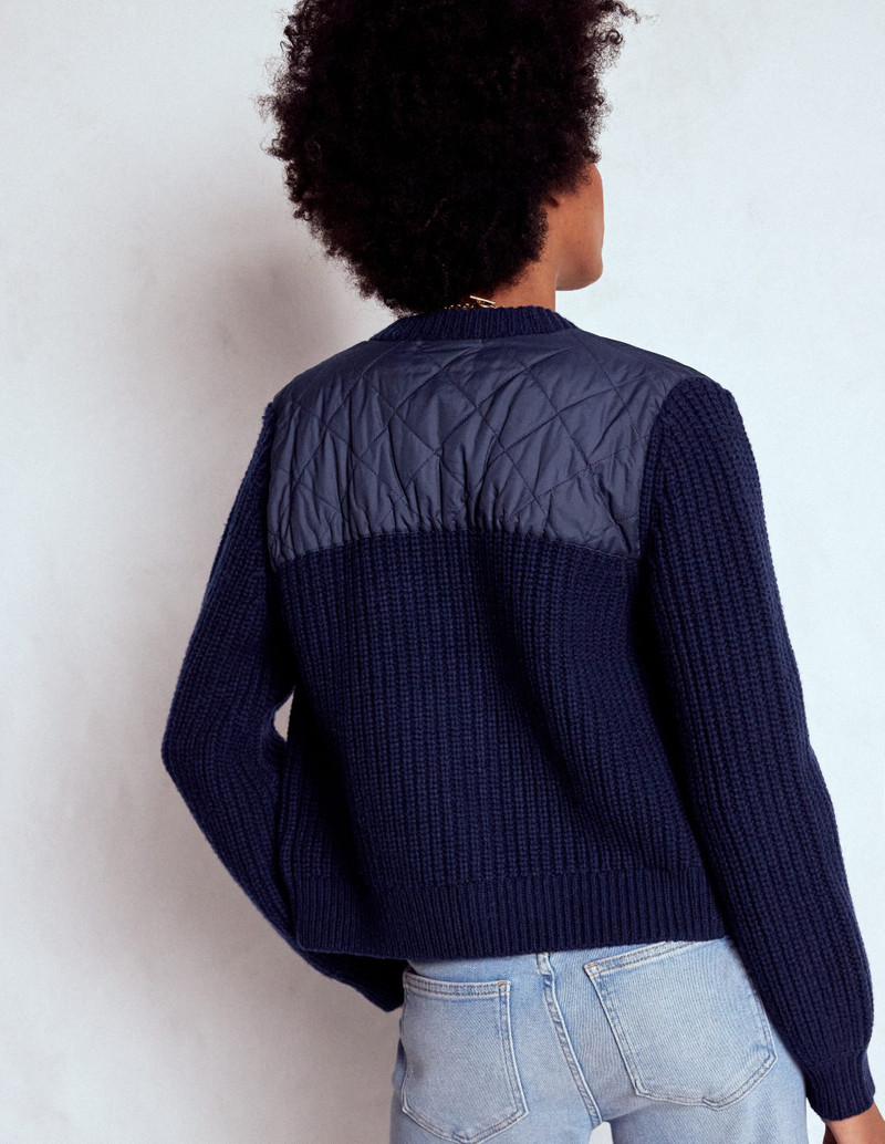 Short Quilted Knitted Jacket-Navy 6