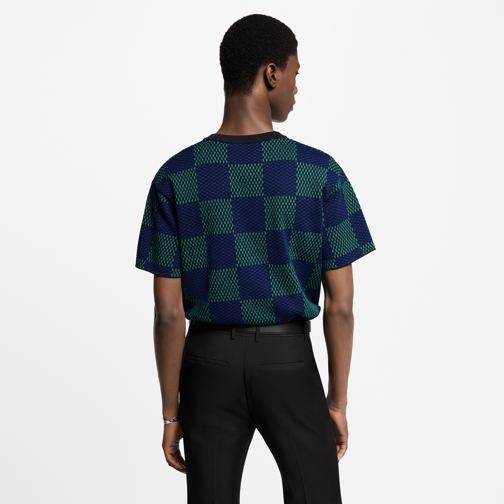 Jacquard Damier Short-Sleeved Cotton Crewneck - 5