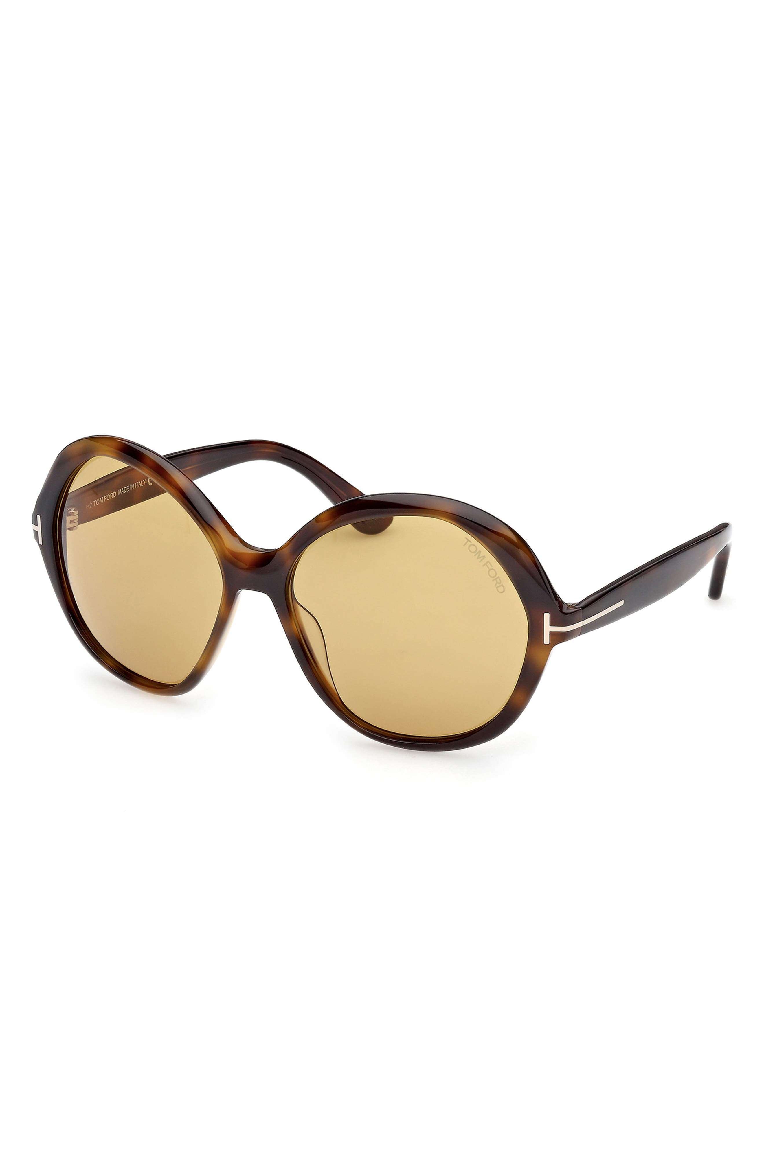 TOM FORD Annabelle 60mm Gradient Round Sunglasses in Shiny Dark Havana/Eco/Vicuna at Nordstrom - 2