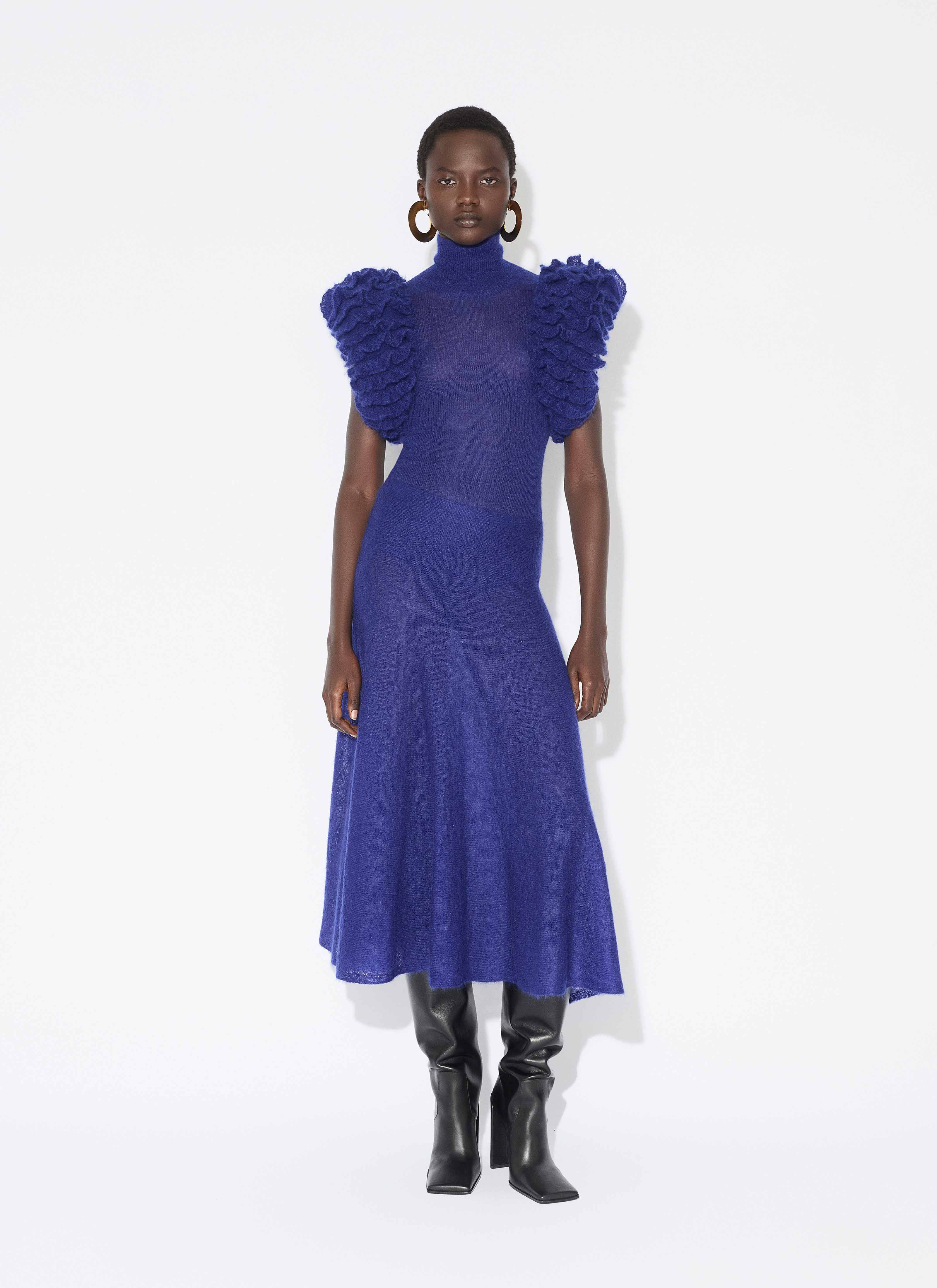 MOHAIR KNIT SCULPTURAL RUFFLE BODYSUIT - 2