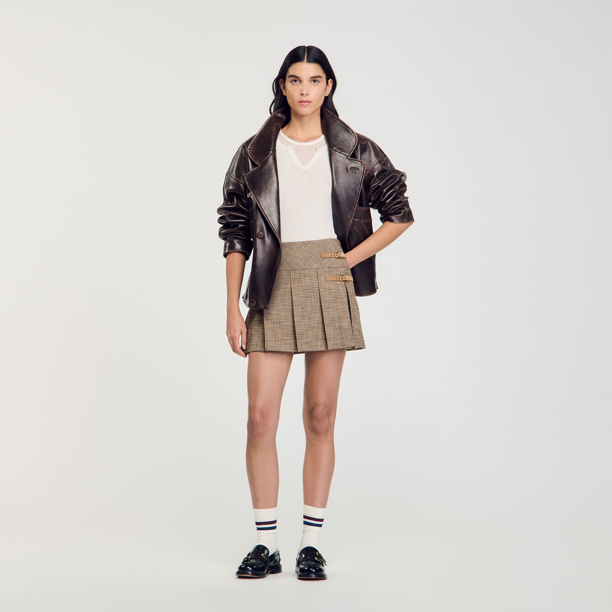PLEATED MICRO HOUNDSTOOTH SKIRT - 6