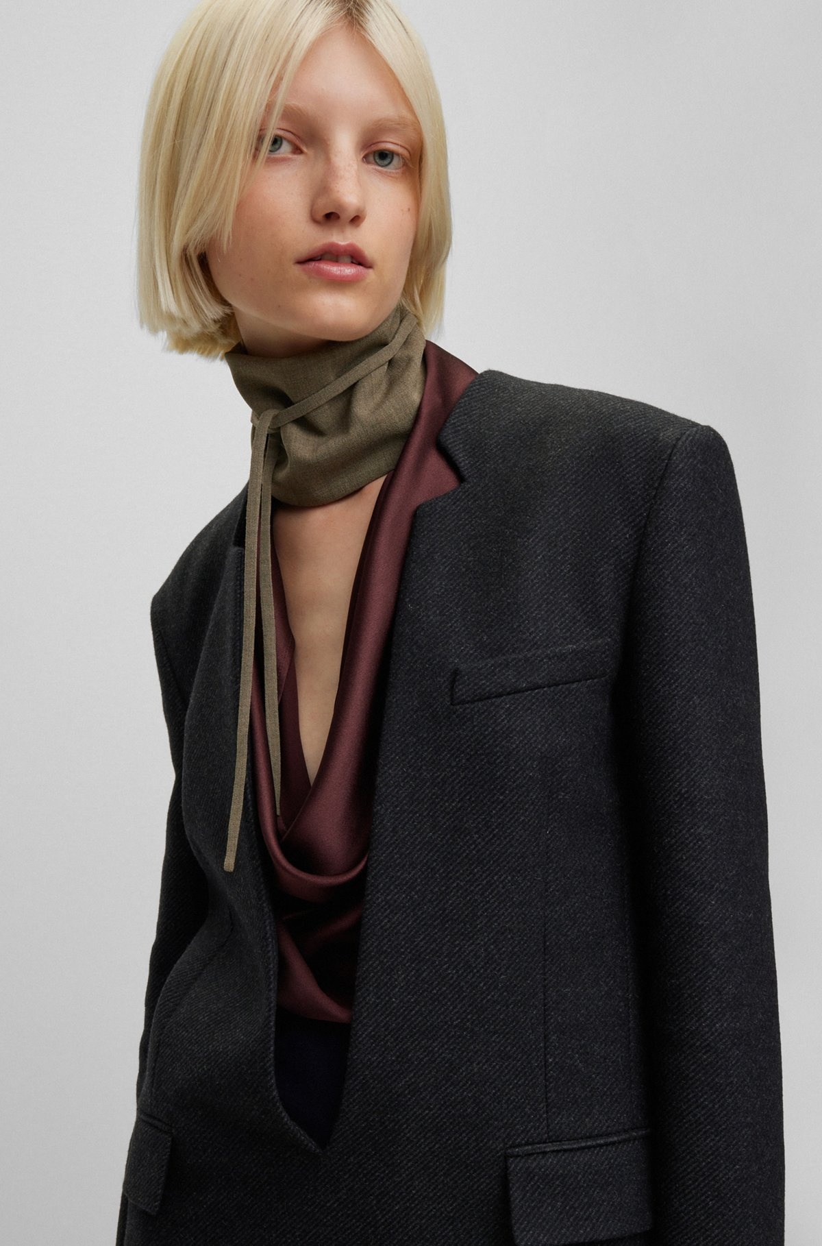 WOOL-BLEND DEEP V-NECK TAILORED JACKET - 5