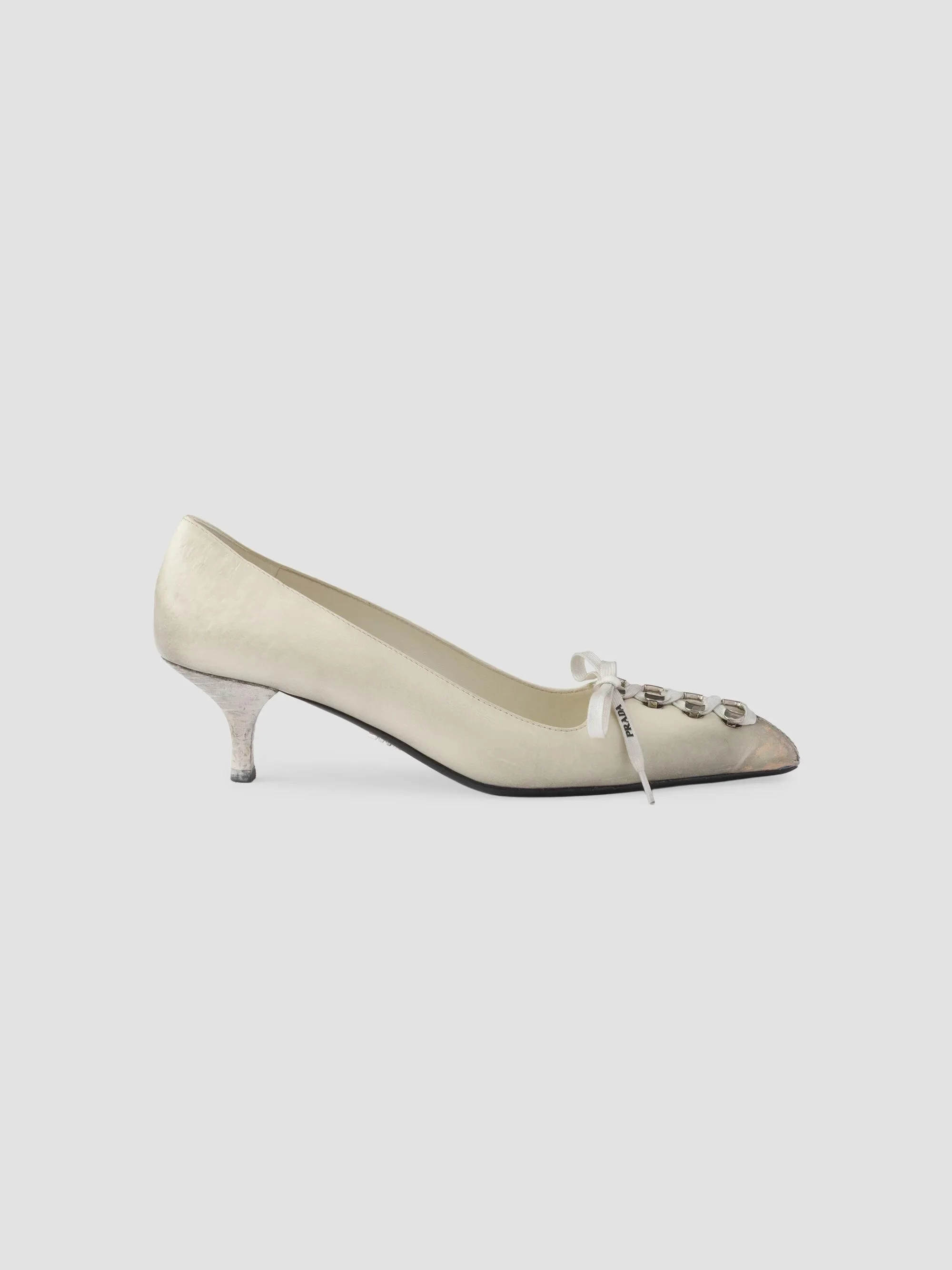 Women's Antiqued Leather Pumps - Beige Khaki - 1