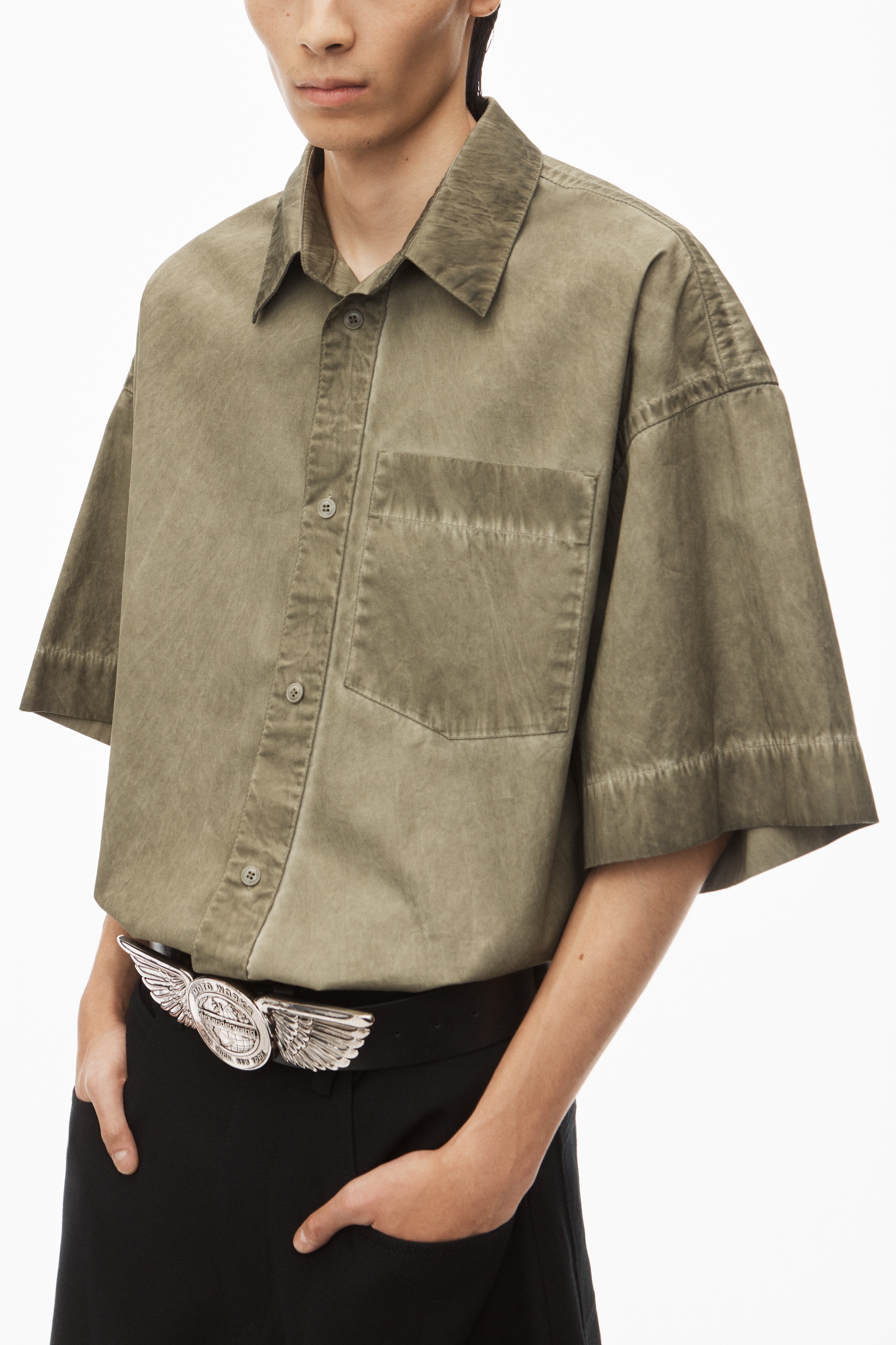 oversized short sleeve button up shirt in cotton - 3