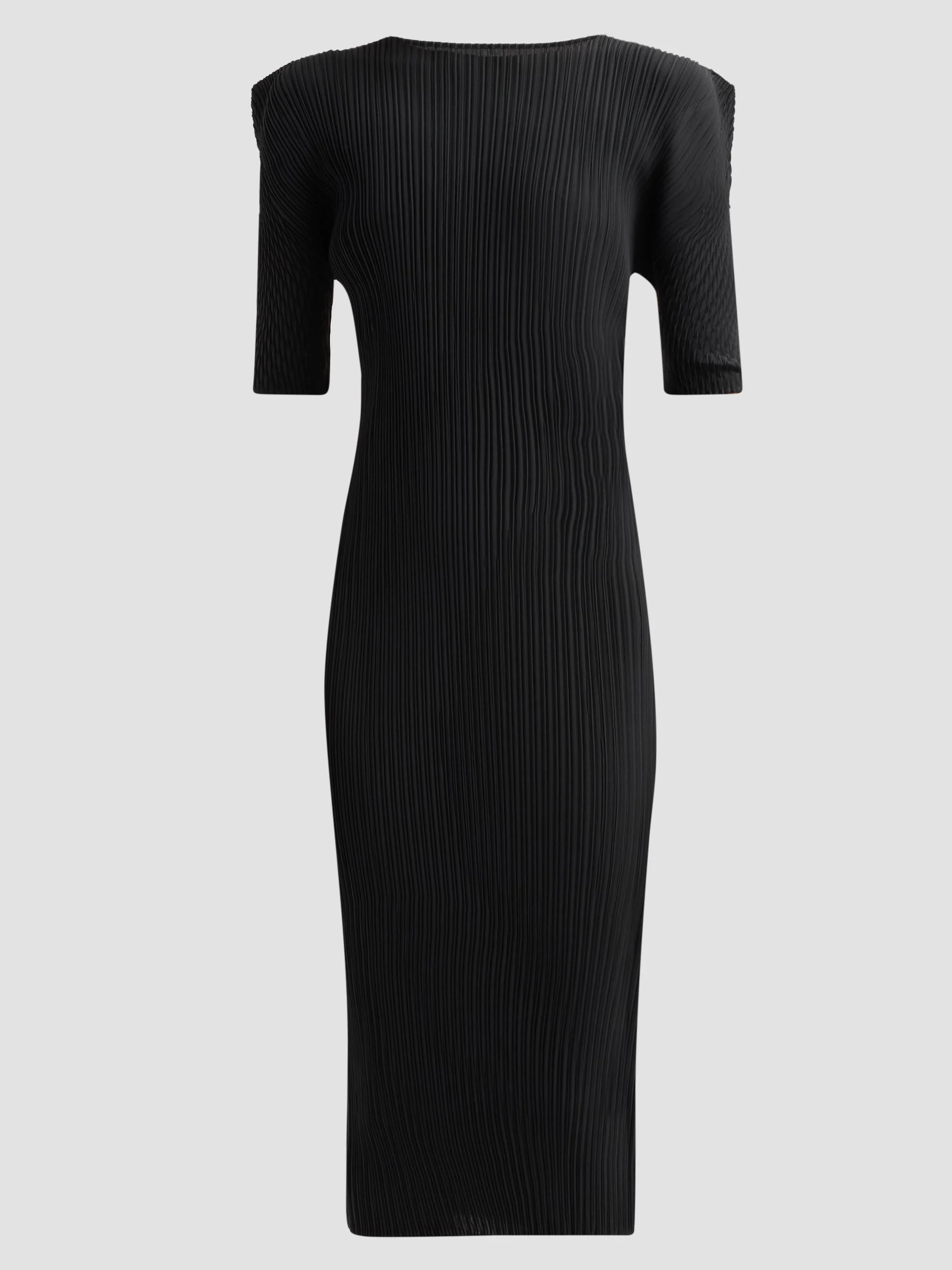Women's Box Shoulder Pleats Midi Dress - Black - 1