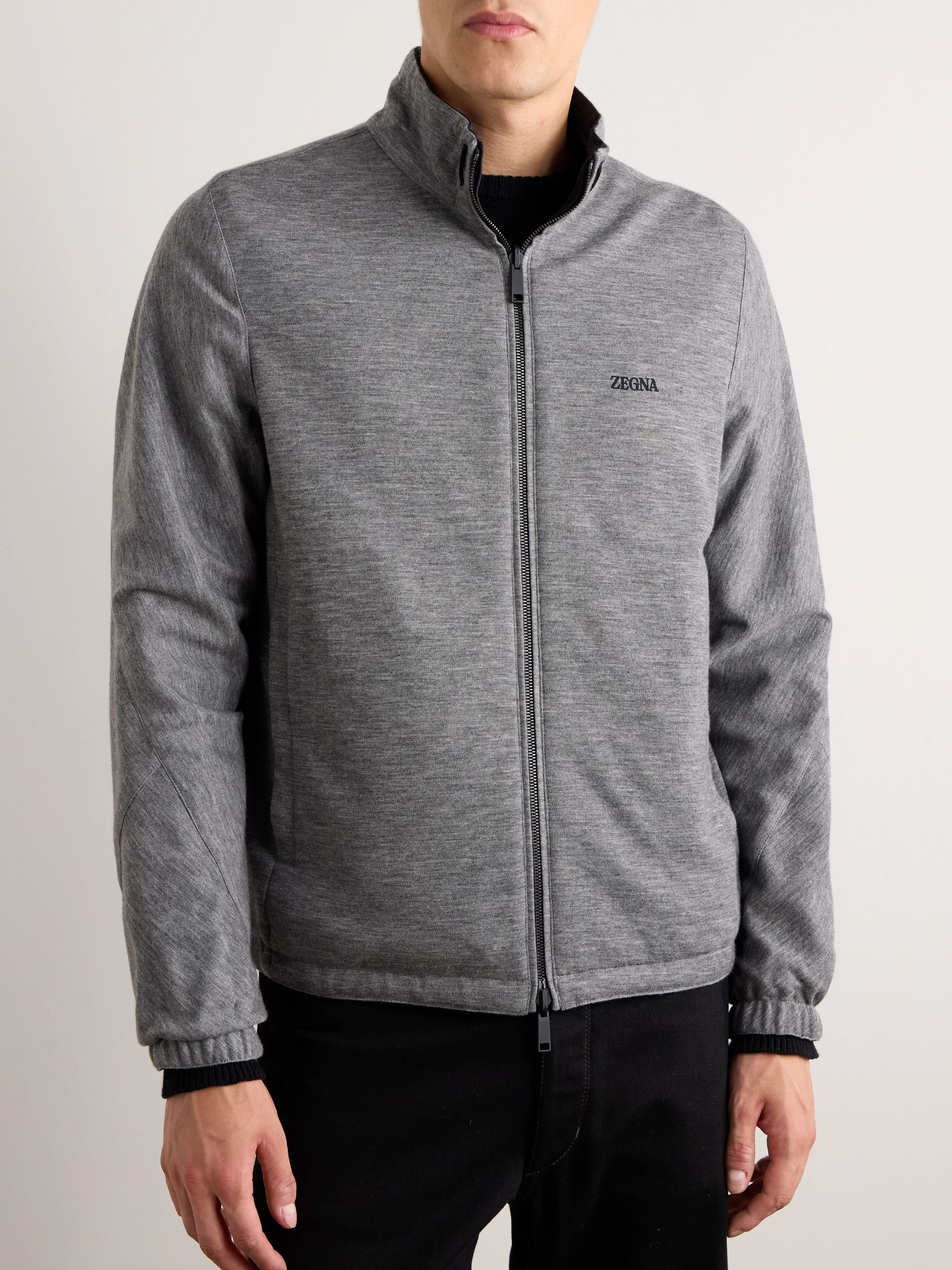 Reversible Shell and Cashmere, Cotton and Silk-Blend Jersey Jacket Navy - 6