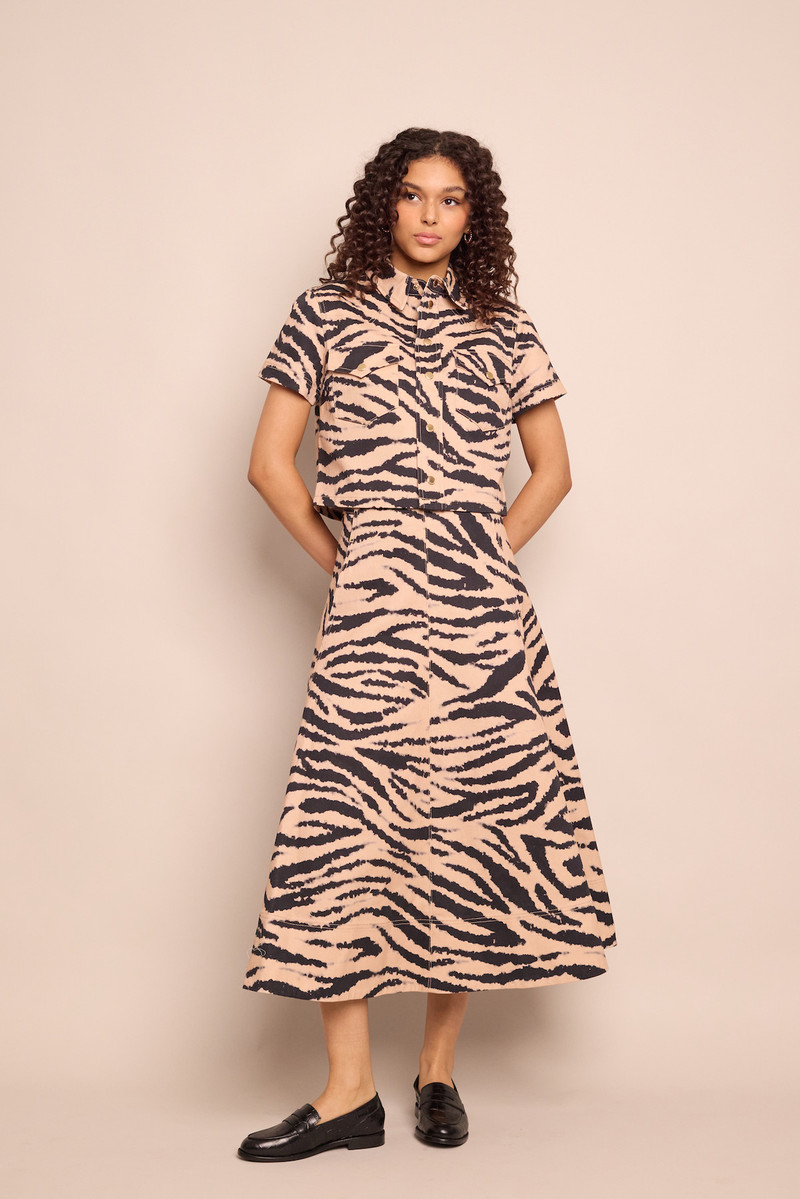 Aisha Skirt Midi-Length Printed Cotton Canvas Skirt 3