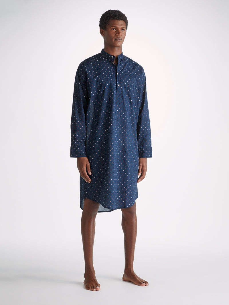 Derek Rose Men's Nightshirt Nelson 96 Cotton Batiste Navy outlook