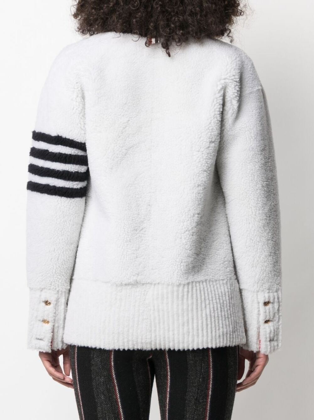 4-Bar stripe shearling cardigan - 4