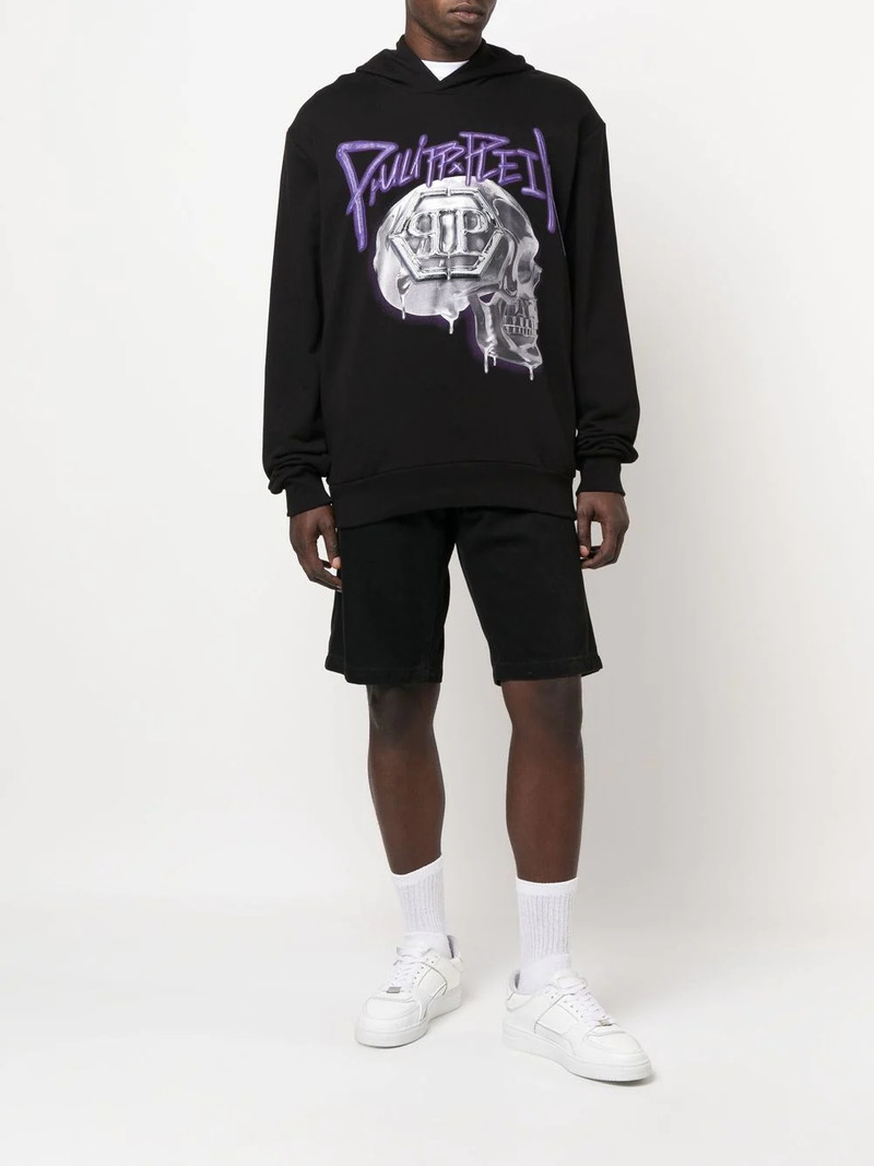 PHILIPP PLEIN skull-print cotton hoodie outlook