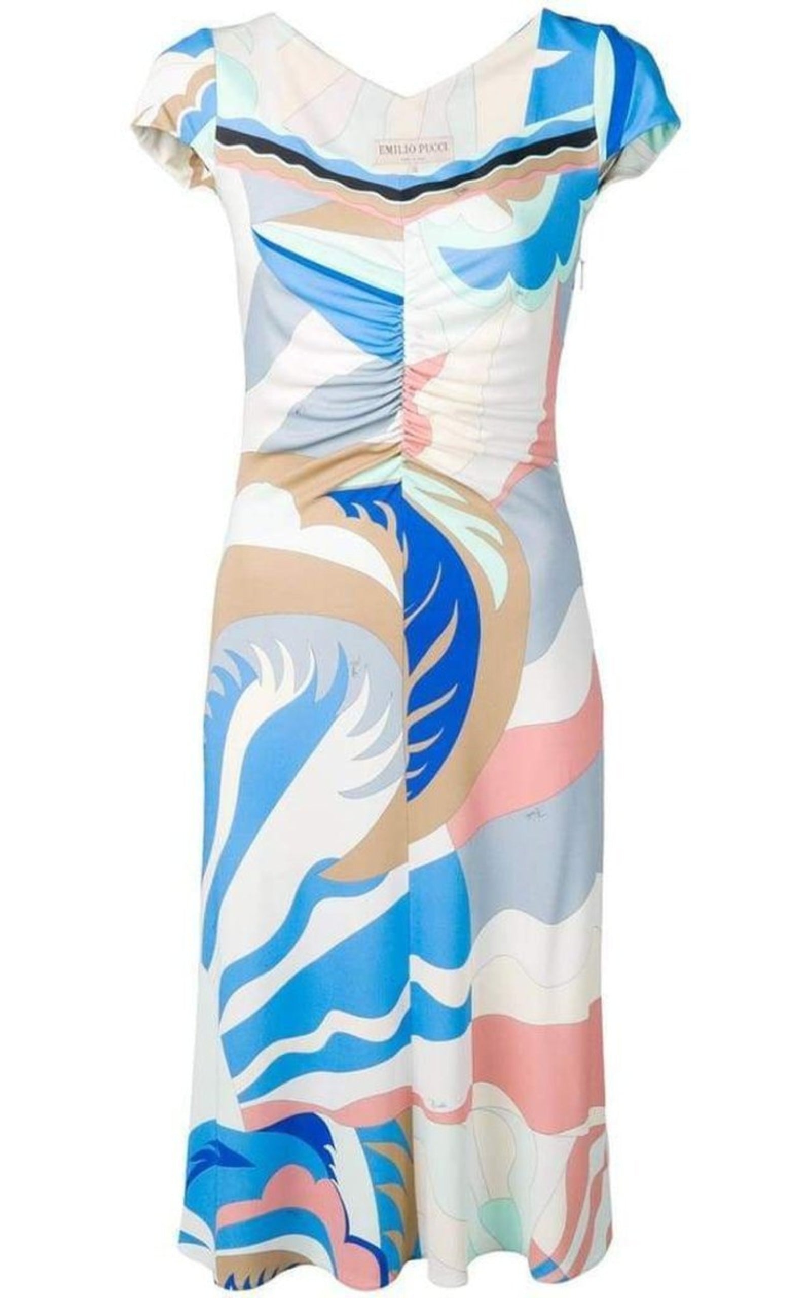 Blue Acapulco Print Gathered Silk Blend Dress - 1