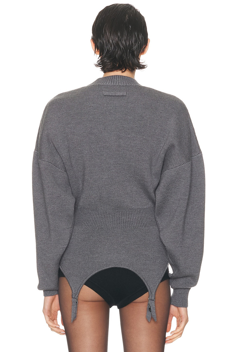 High Neck Bat Sleeves Lingerie Garter Pullover Sweater - 3