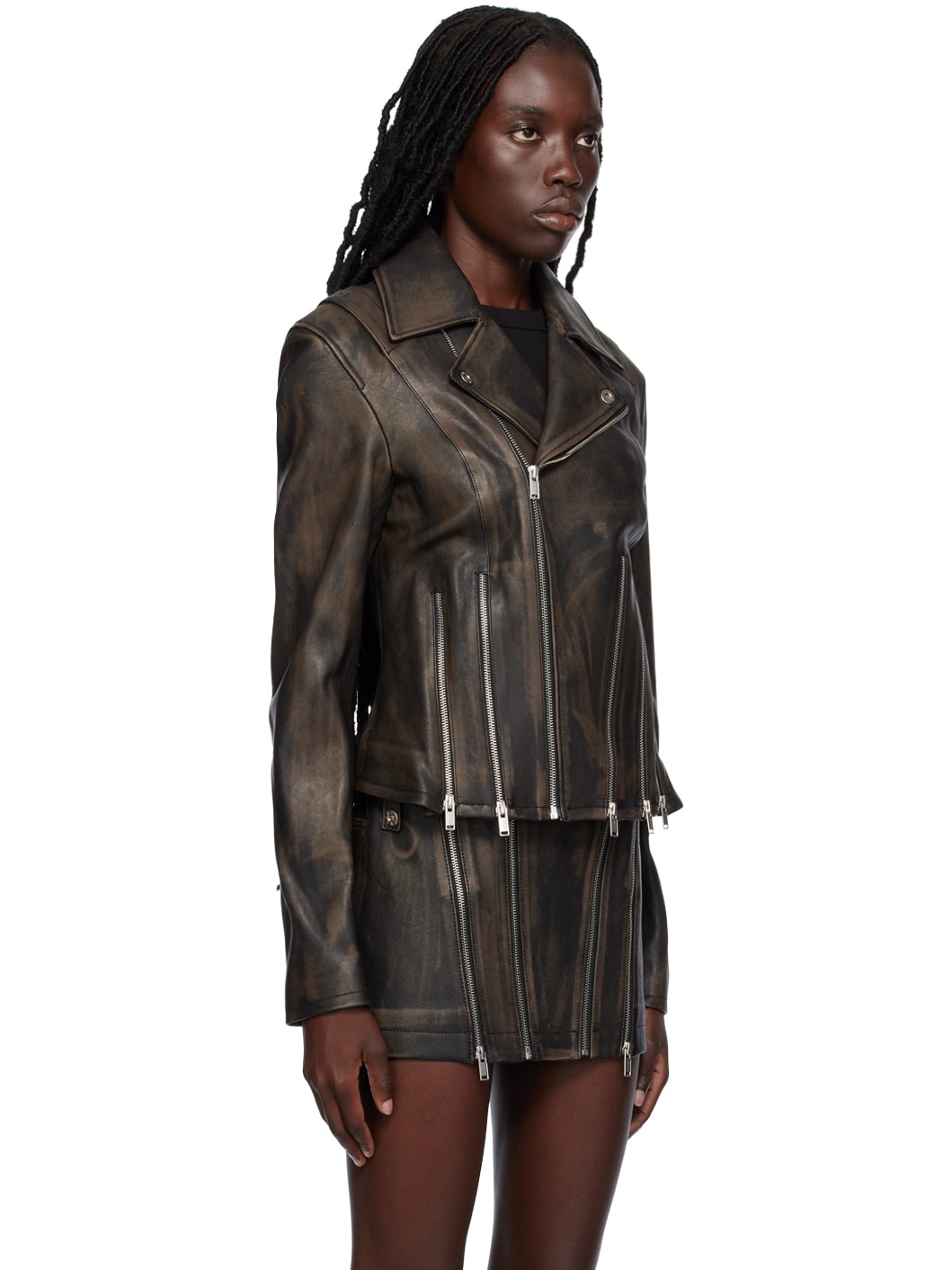 Black Off-The-Shoulder Leather Jacket - 2