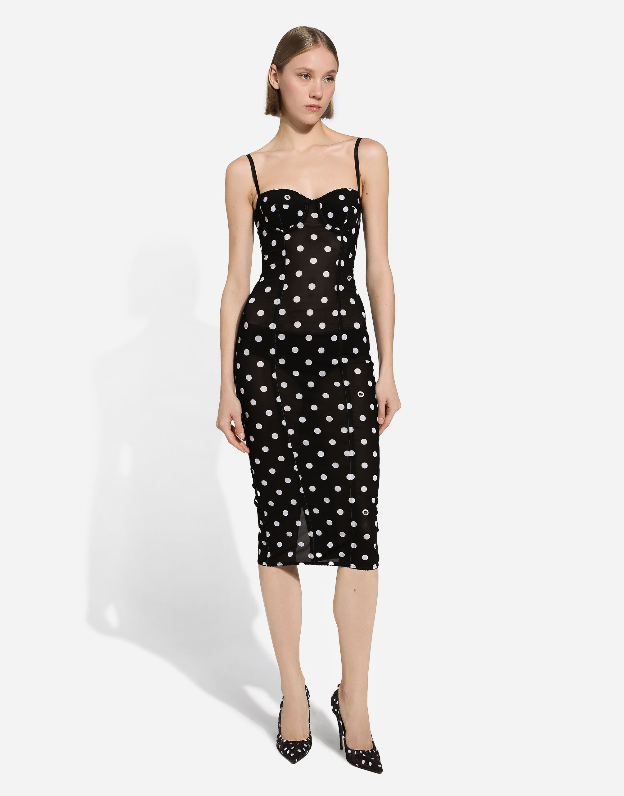 Marquisette sheath dress with polka-dot print and corset details - 5