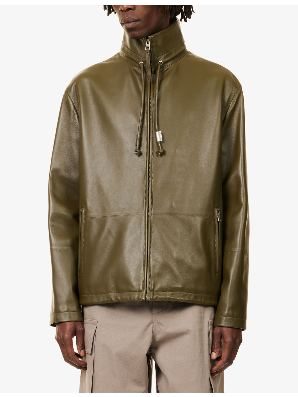 Relaxed-Fit High-Neck Leather Jacket - 3