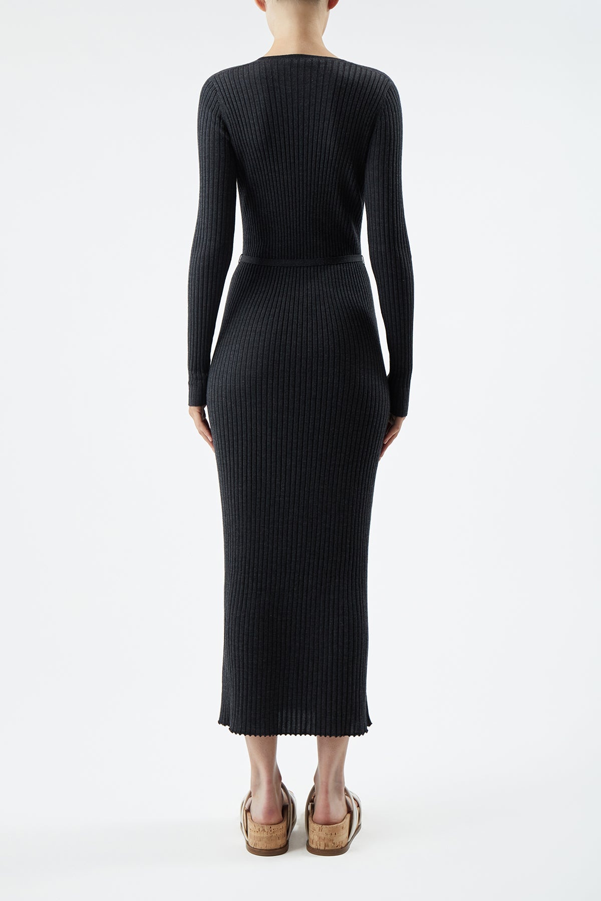 Luisa Dress in Charcoal Merino Wool - 3