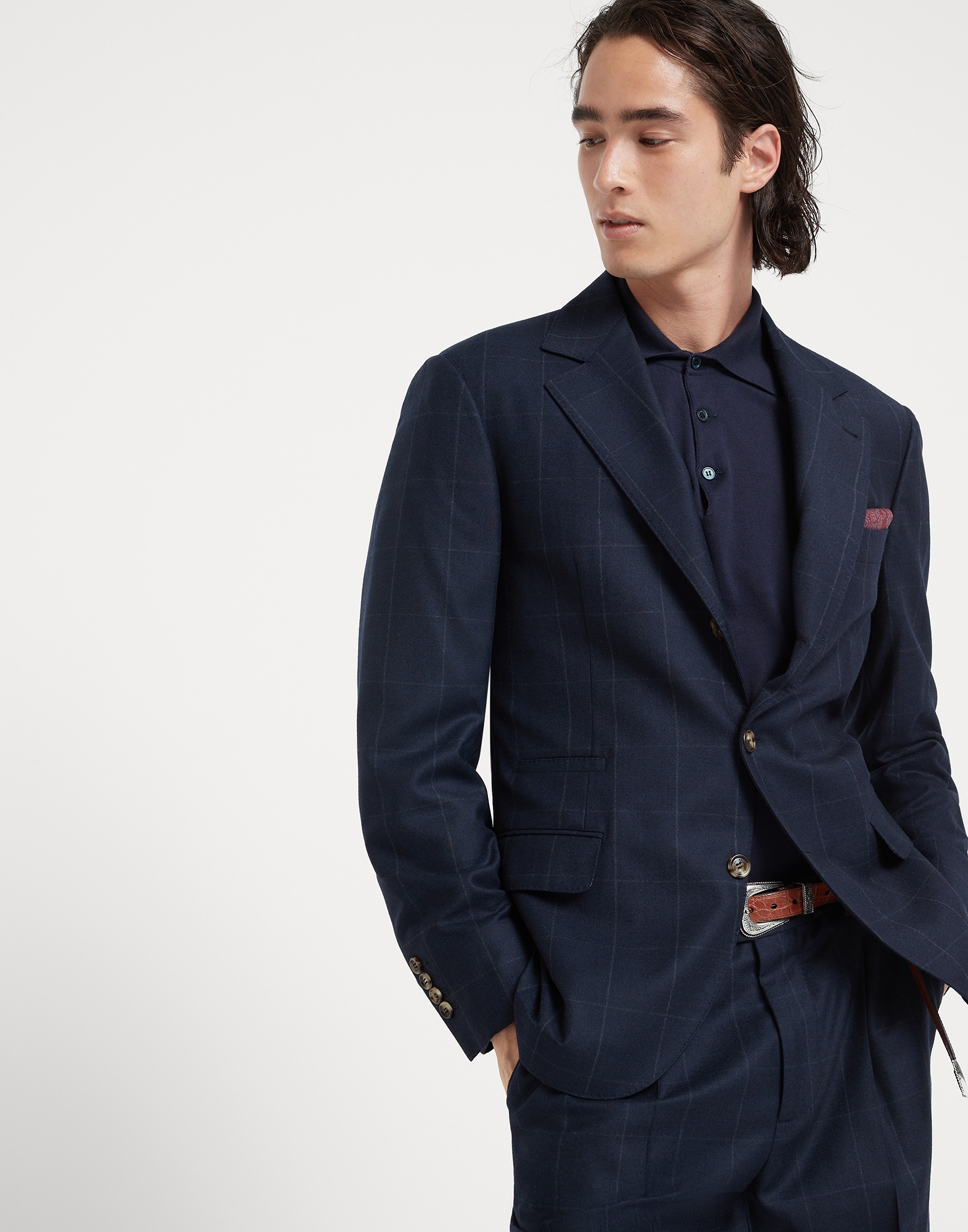 Wool and silk overcheck flannel blazer - 4