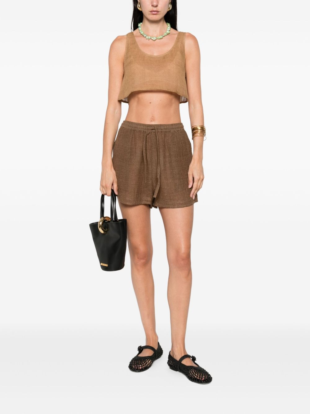 elastic-waist linen shorts - 2