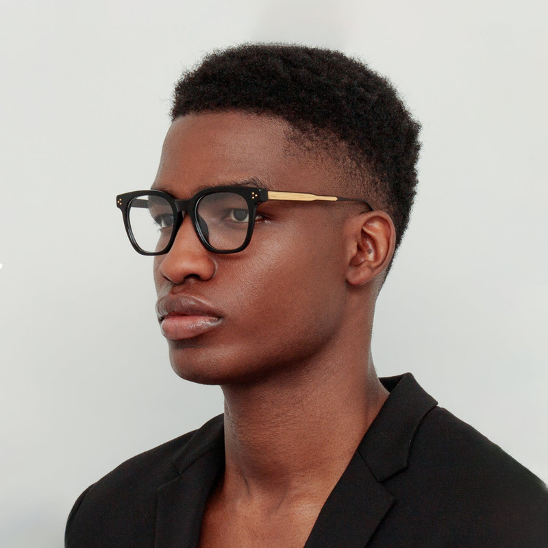 LINDA FARROW MEN'S EVANS OPTICAL D-FRAME IN BLACK AND YELLOW GOLD outlook