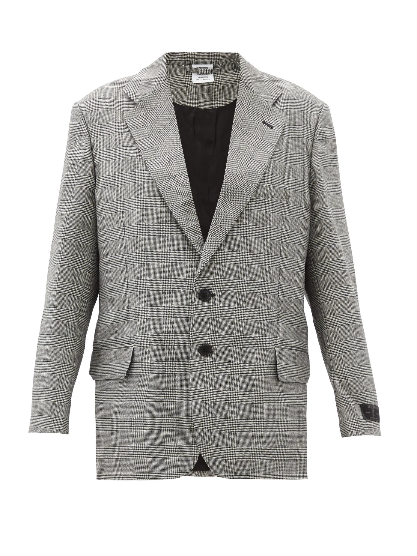 Cutaway-hem checked wool blazer - 1