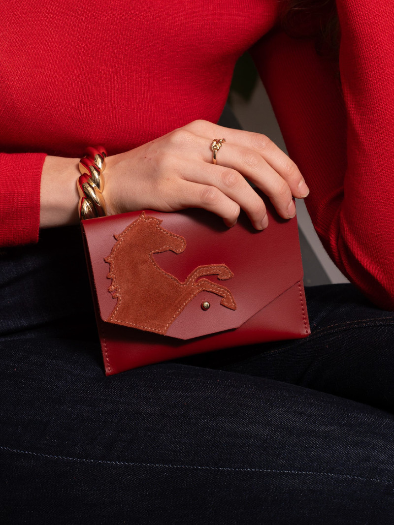 Cambridge Satchel The Year of the Horse Money Purse - Red with Rust Suede Horse outlook