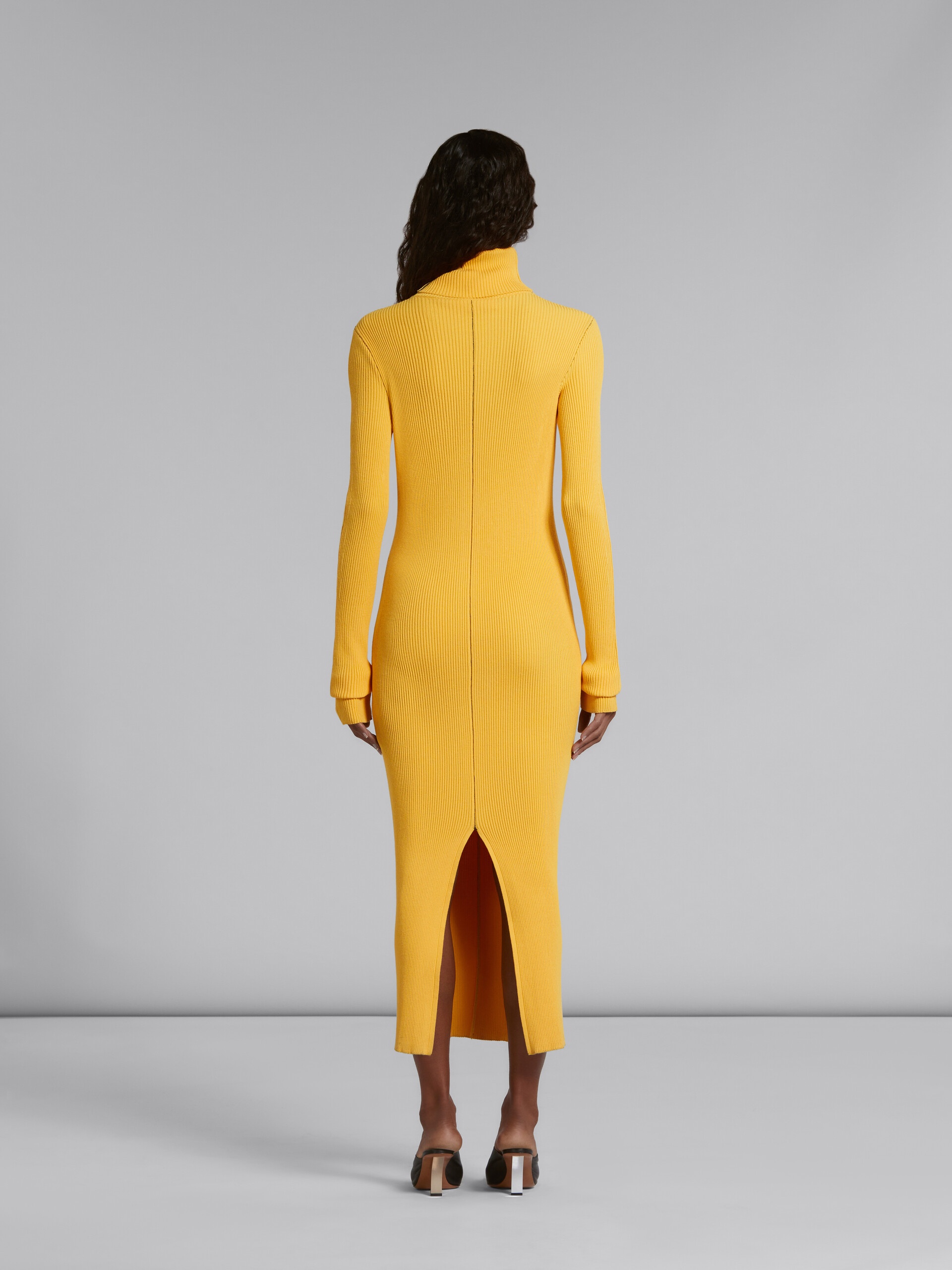 YELLOW RIBBED DRESS WITH TURTLE NECK - 3