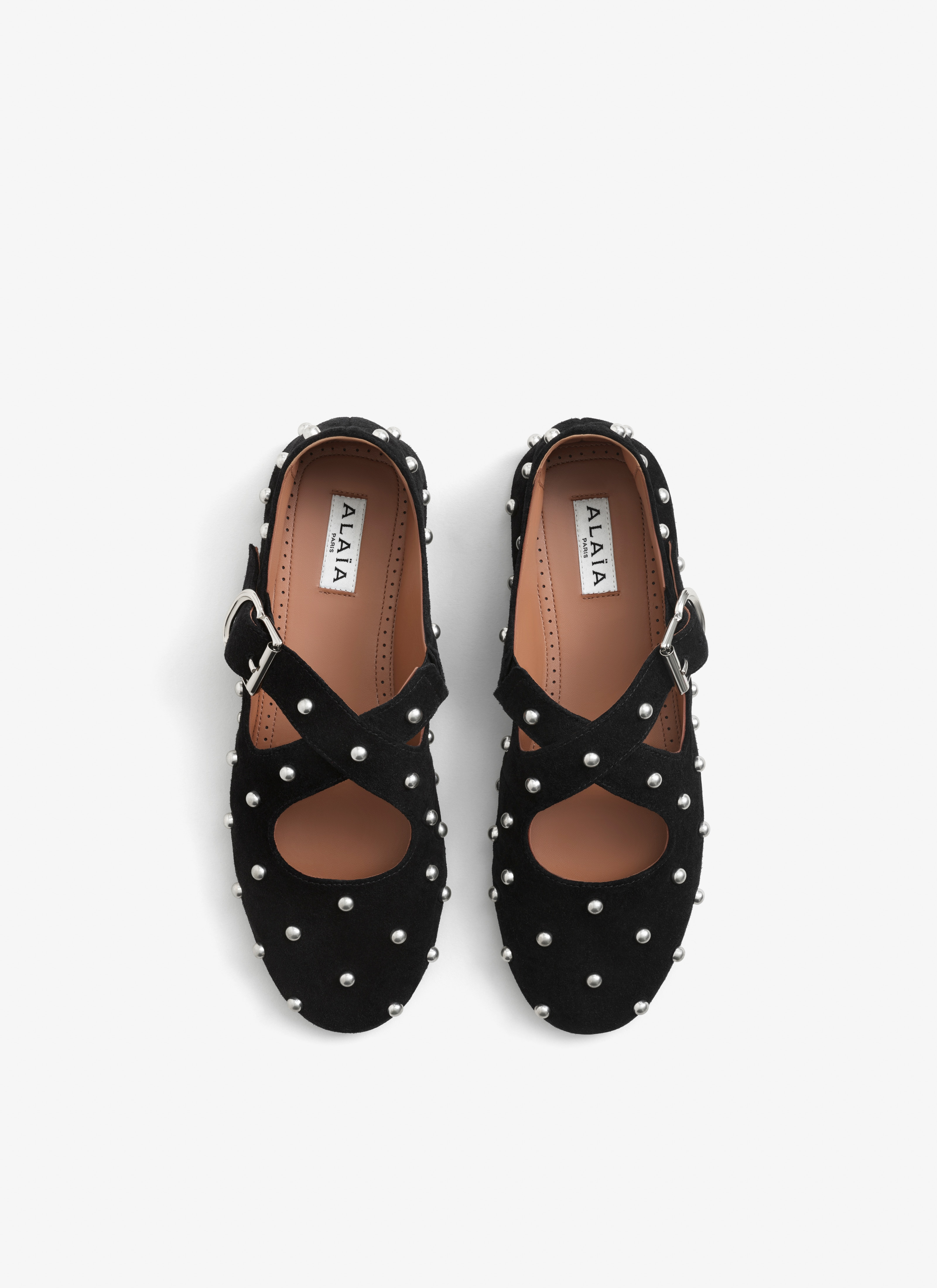 CRISS CROSS BALLET FLATS IN SUEDE WITH STUDS - 3