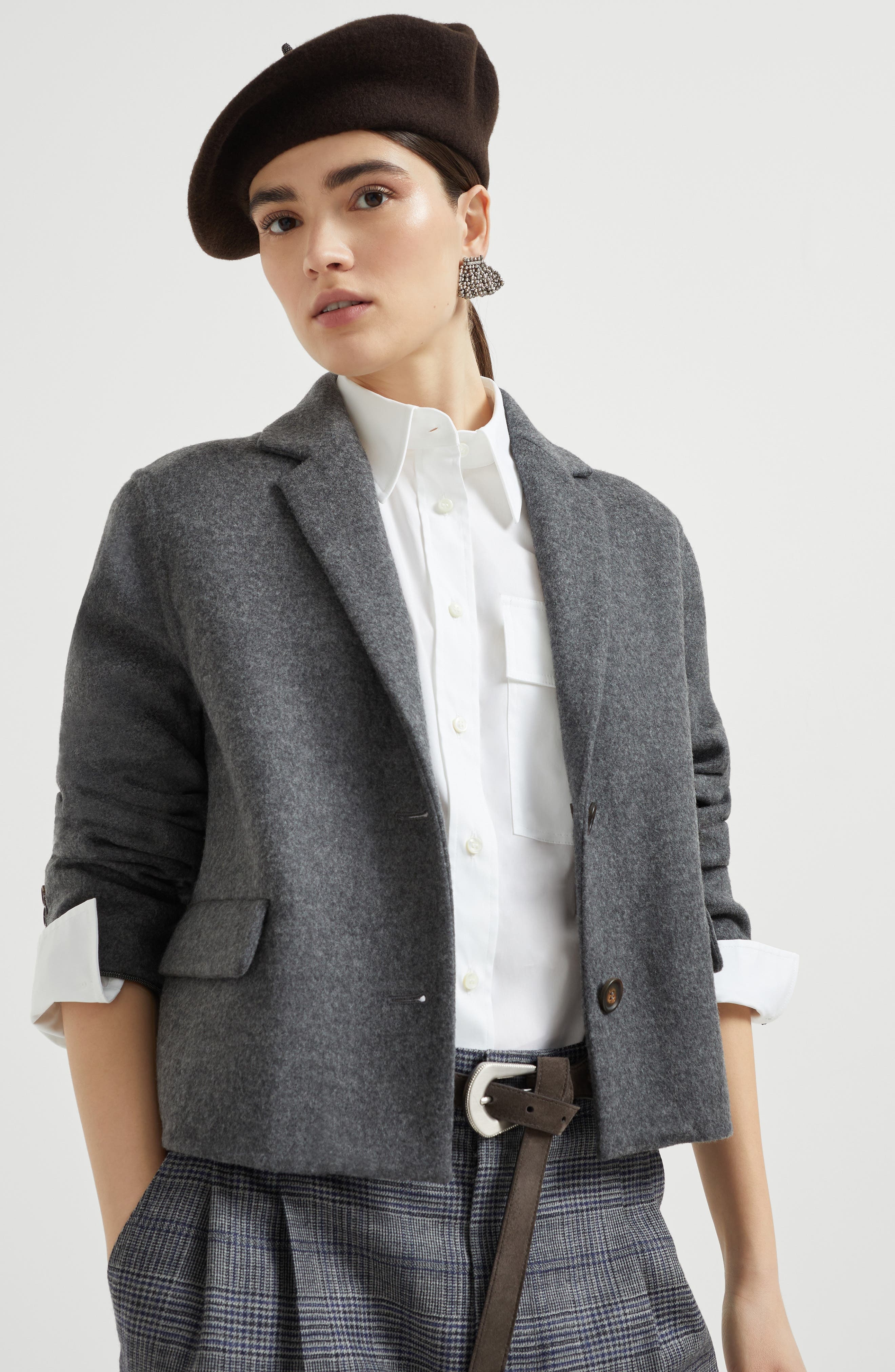 Brunello Cucinelli Hand-crafted cropped blazer in Lead at Nordstrom - 5