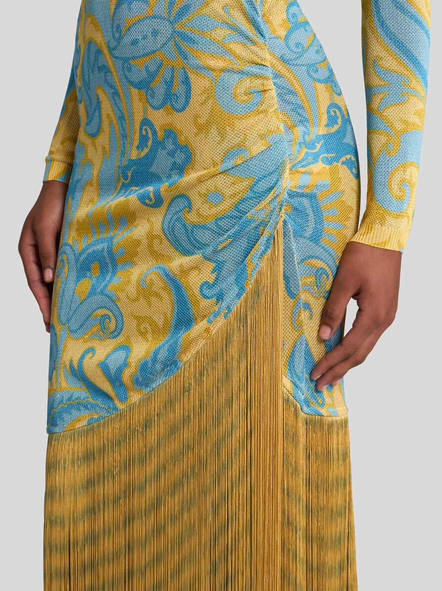 LONG DRESS WITH DRAPE AND FRINGE - 2