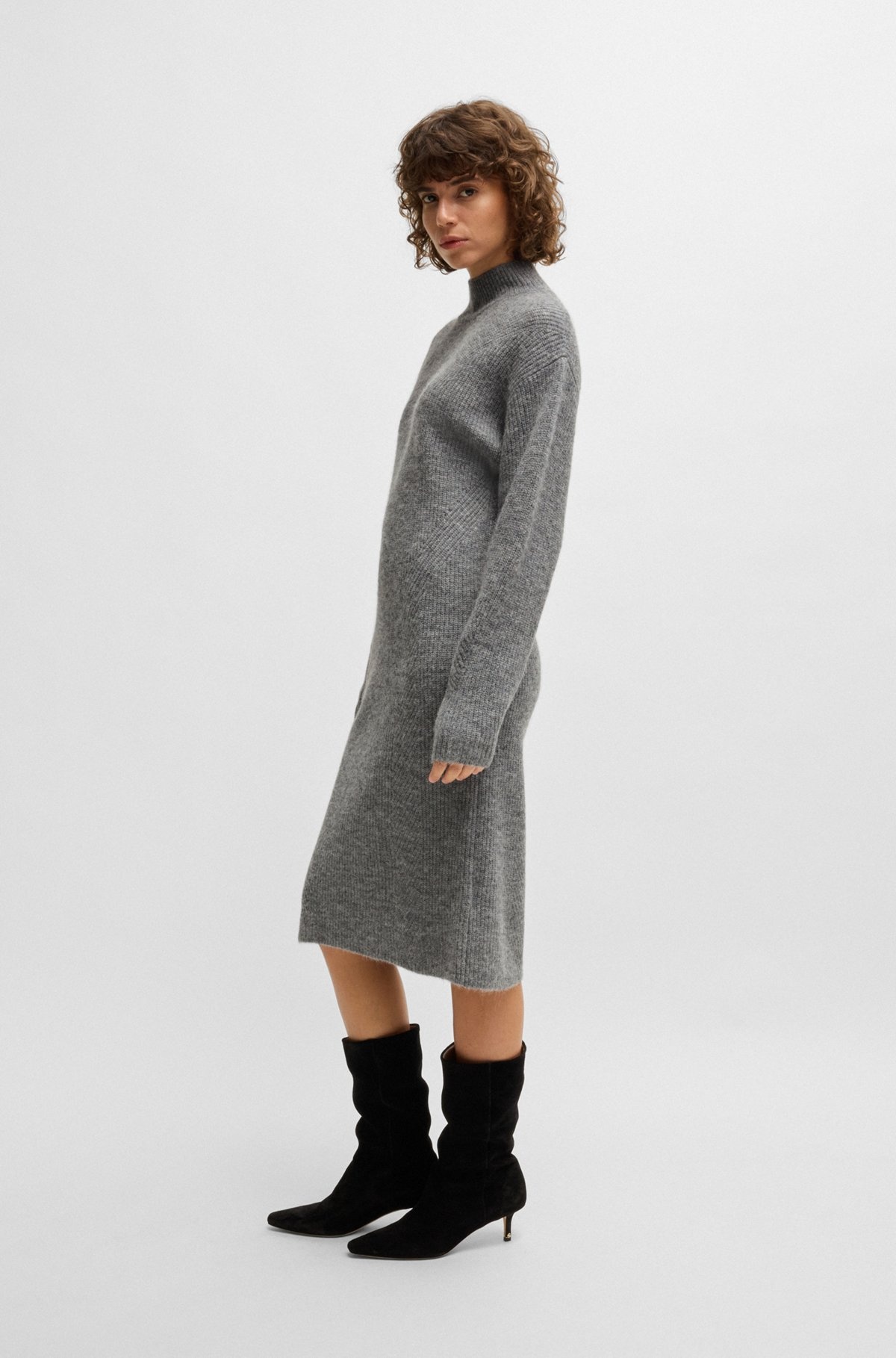 LONG-SLEEVED RELAXED-FIT DRESS WITH MIXED RIBBING - 3