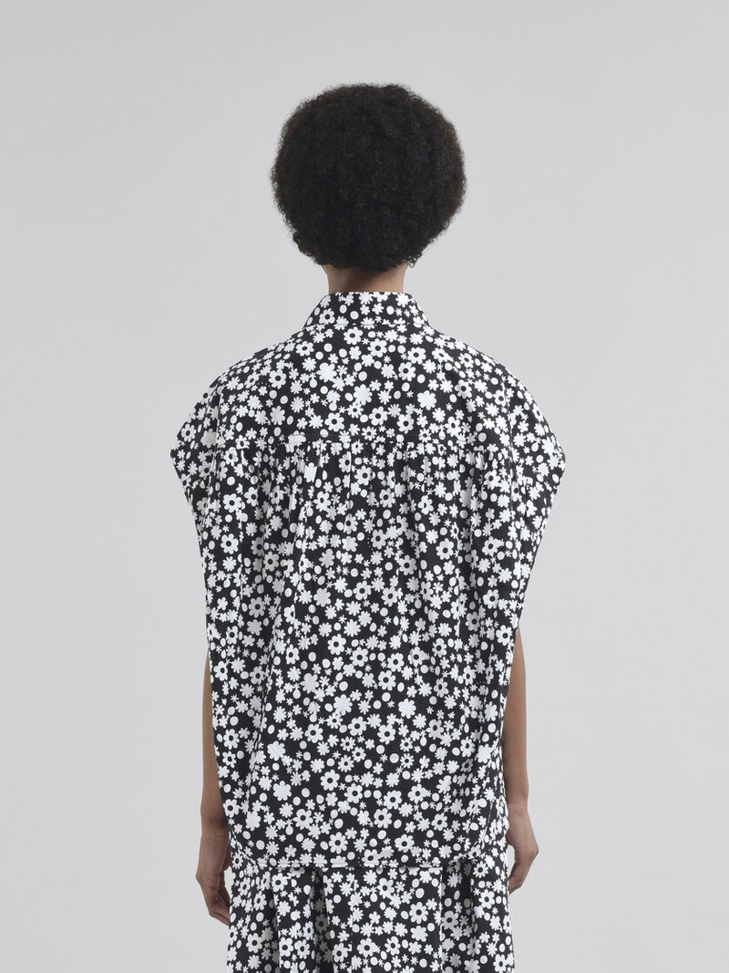 BLACK AND WHITE SLEEVELESS COCOON SHIRT WITH POP FIELDS MOTIF 3