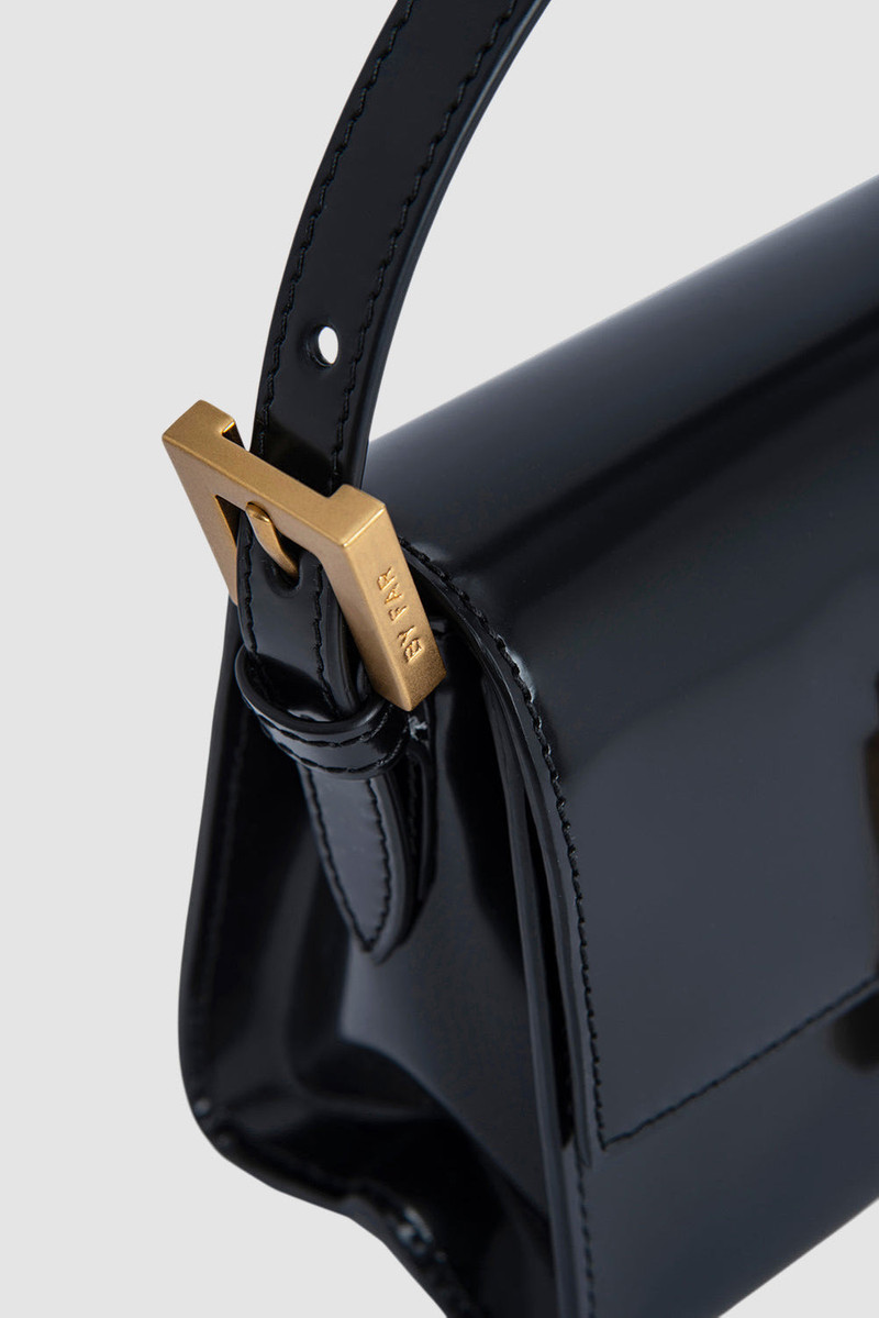 Fran Black Semi Patent Leather Top-Handle Bag 7