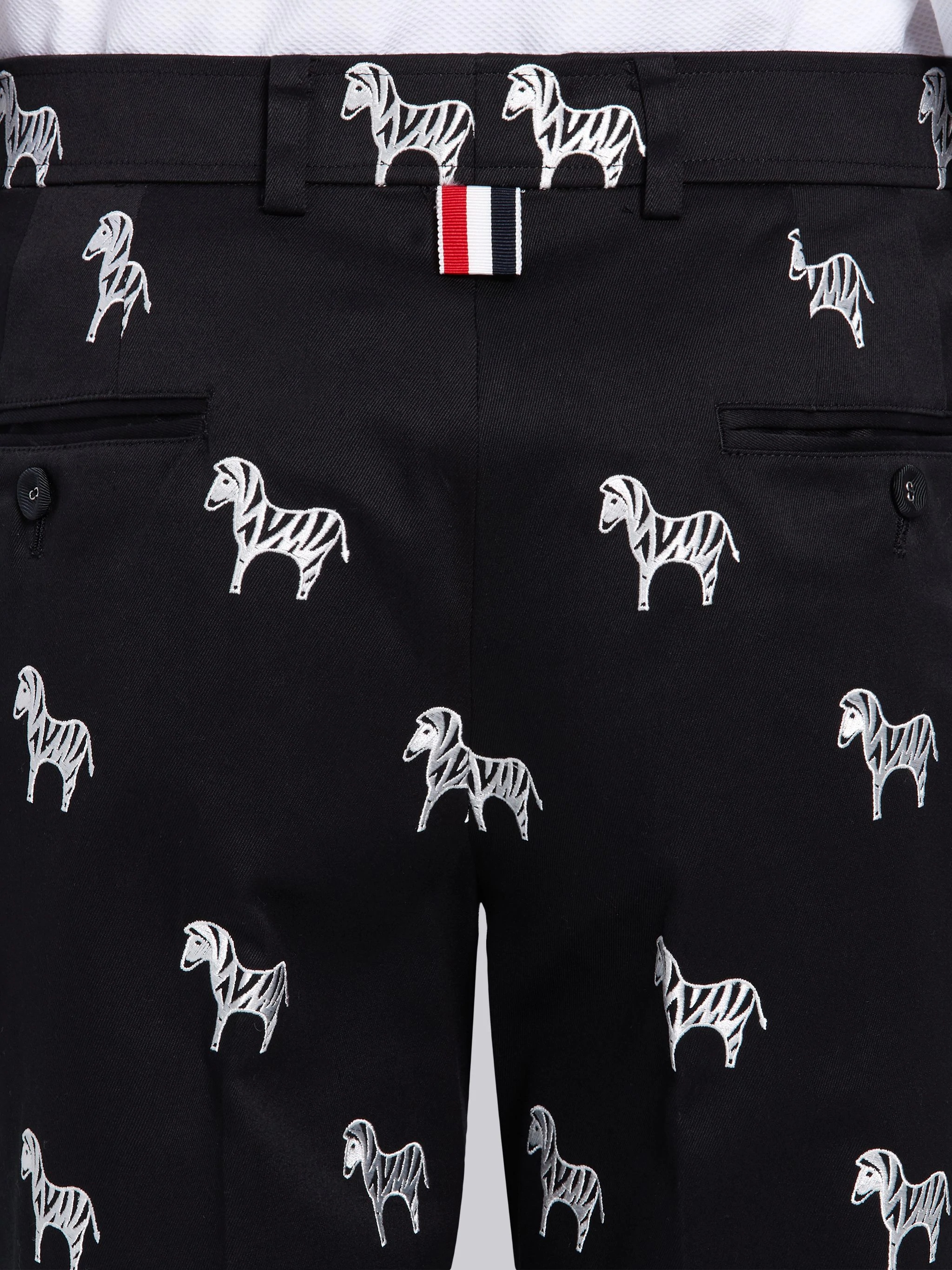 Black Cotton Twill Zebra Icon Embroidered Chino Trouser - 6