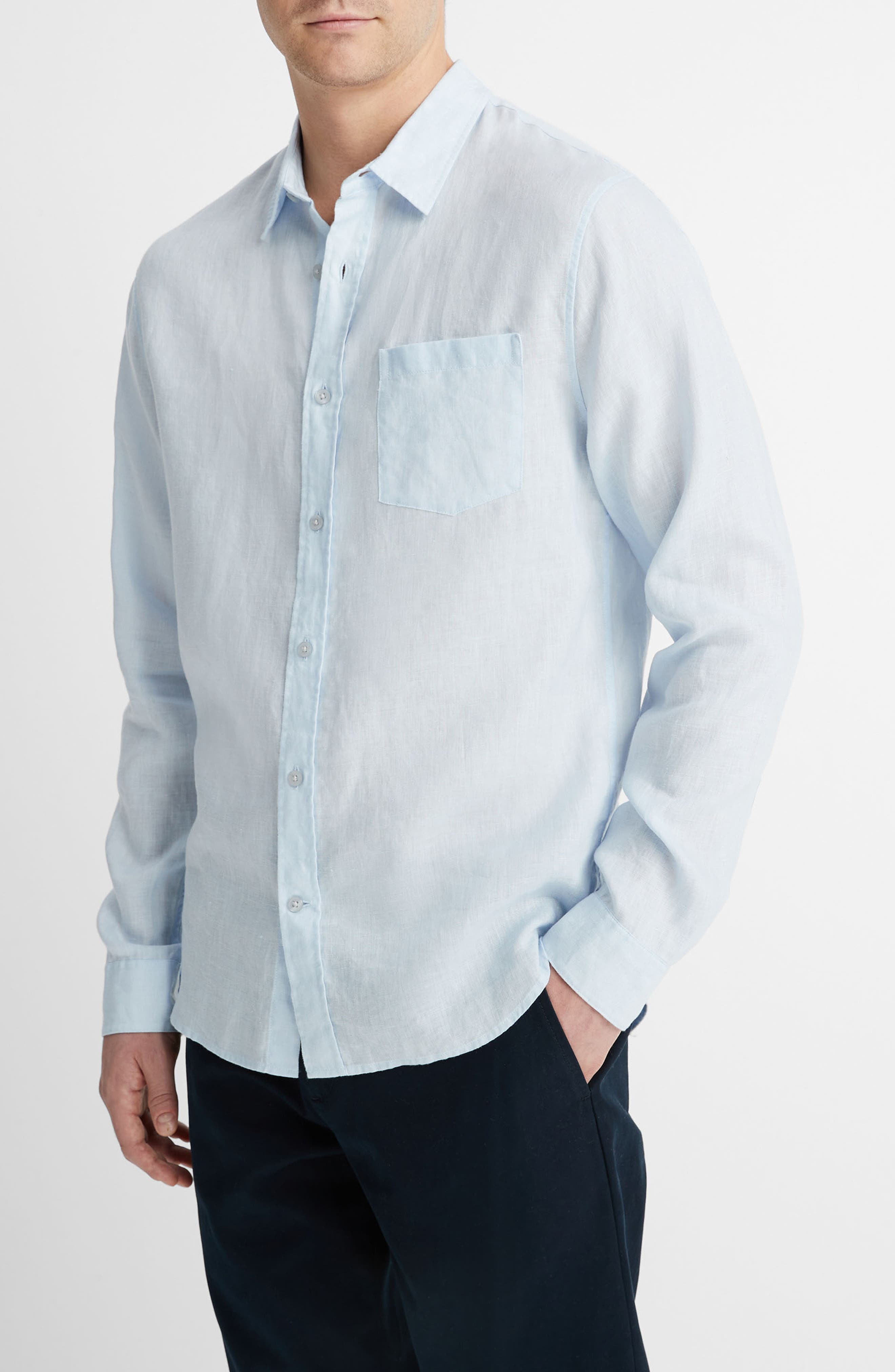 Vince Linen Button-Up Shirt in Glacier at Nordstrom - 3