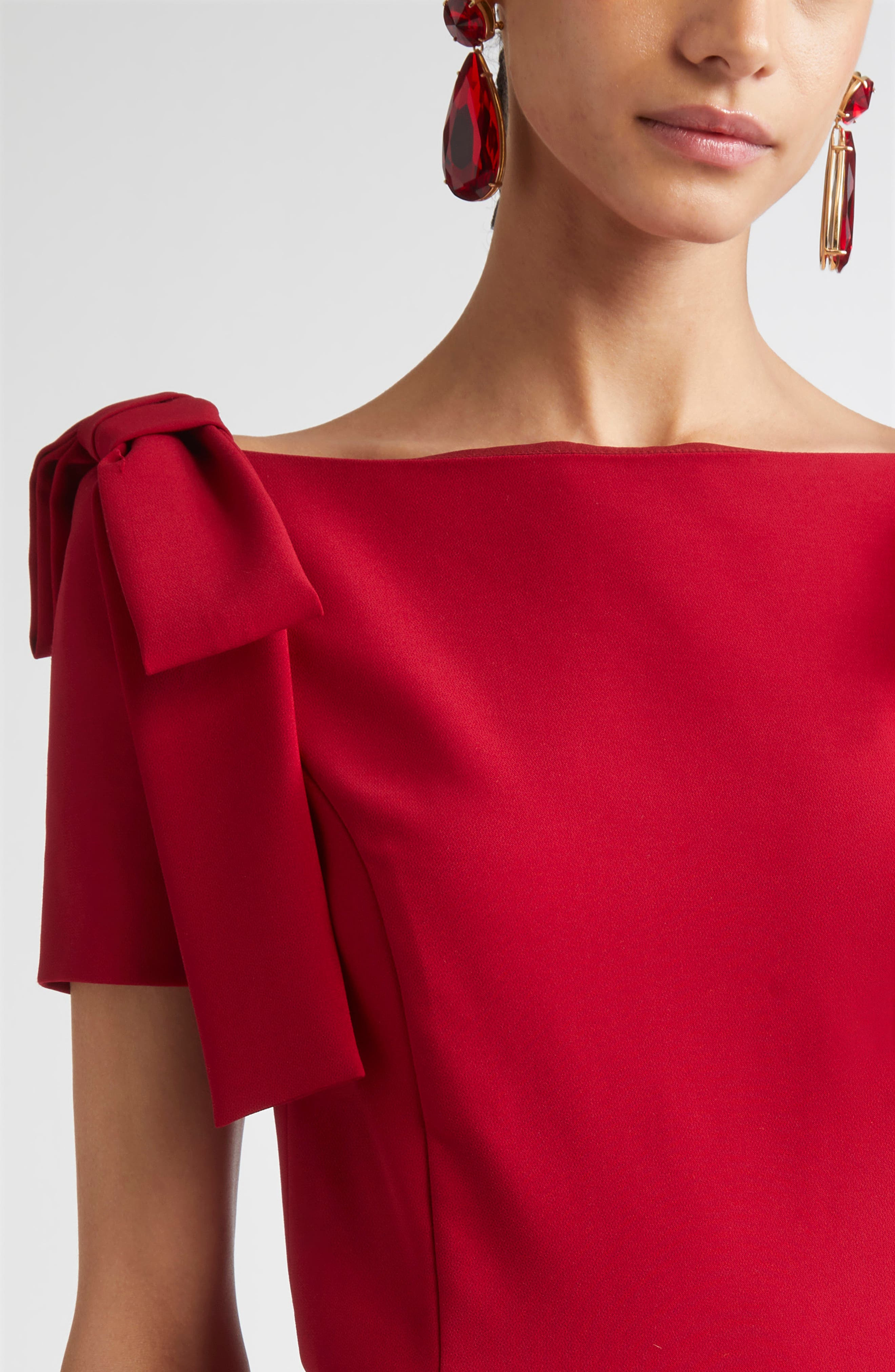 Carolina Herrera Bow Shoulder A-Line Silk Dress in Garnet at Nordstrom - 4
