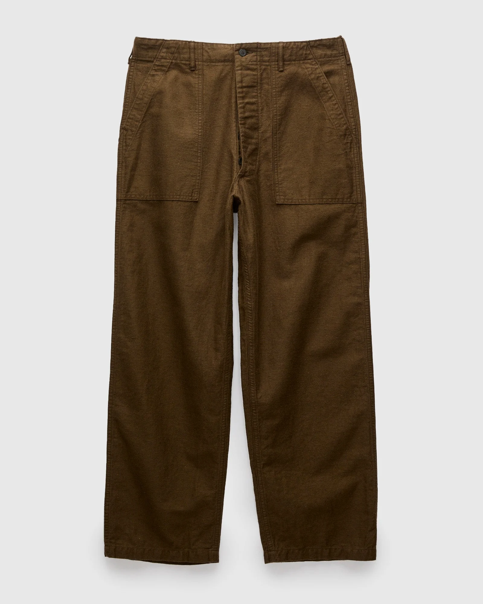 Linen Moleskin Straight Fatigue Pants in Coffee Brown - 1