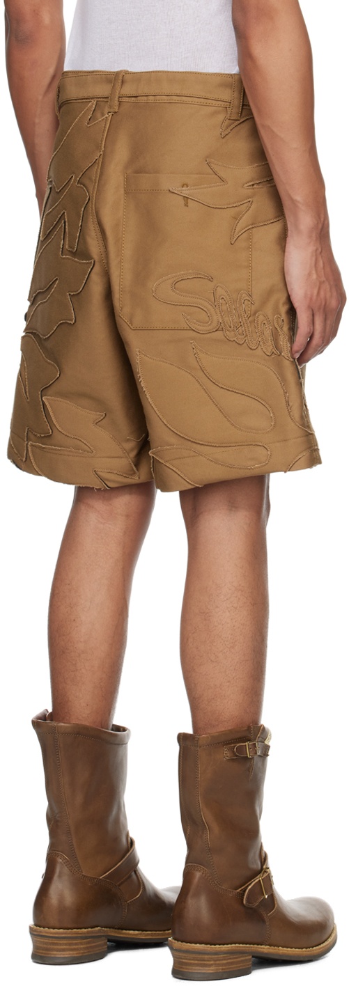 Tan Embroidered Shorts - 3