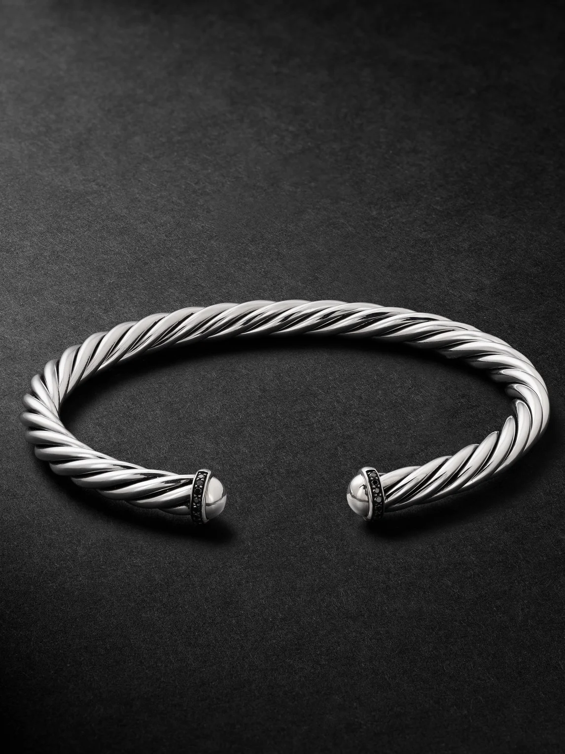 Modern Cable Sterling Silver Blackened Diamond Cuff - 1