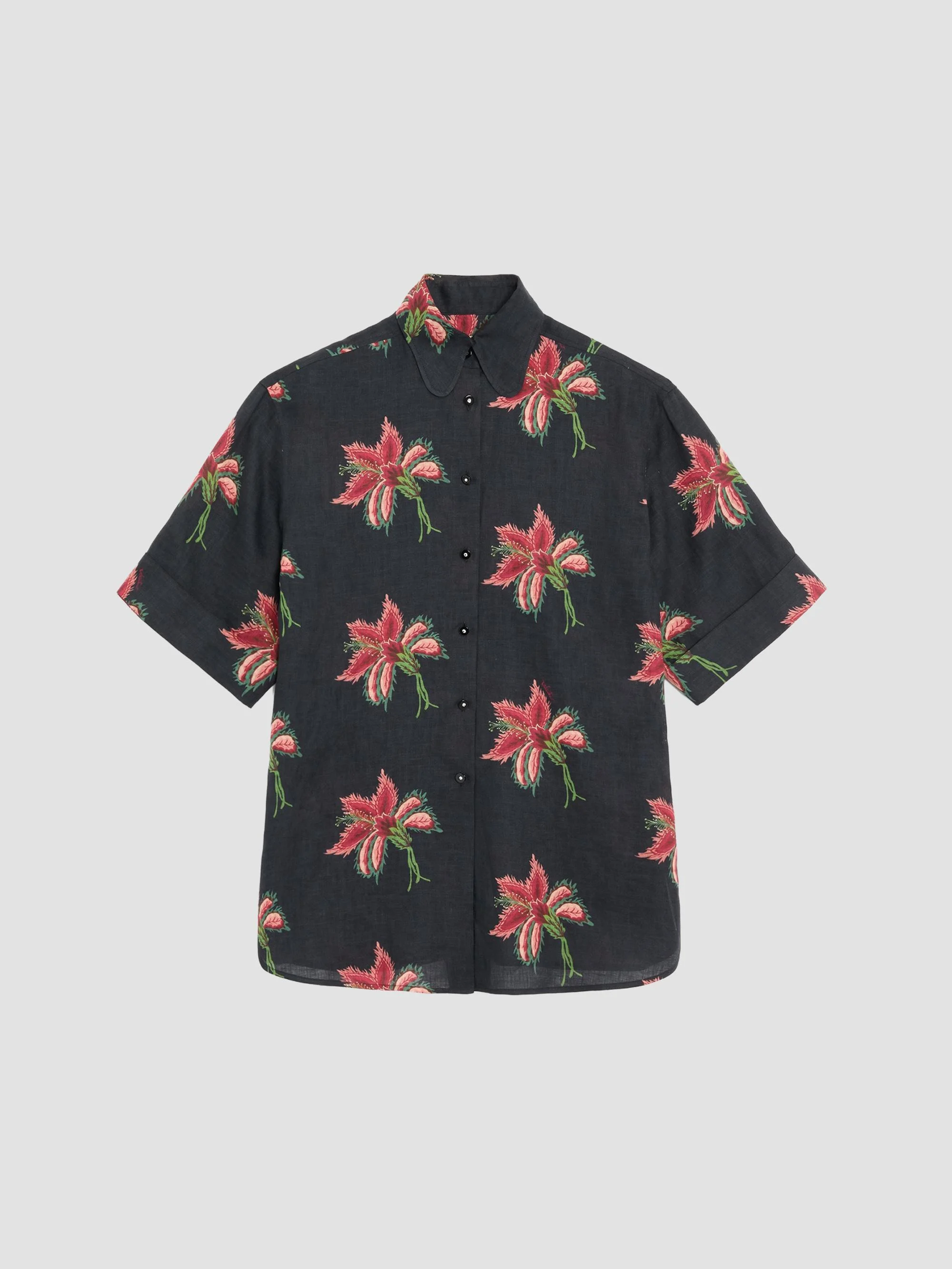 Women's Papier Floral Linen Shirt - Black Multicolor - 1