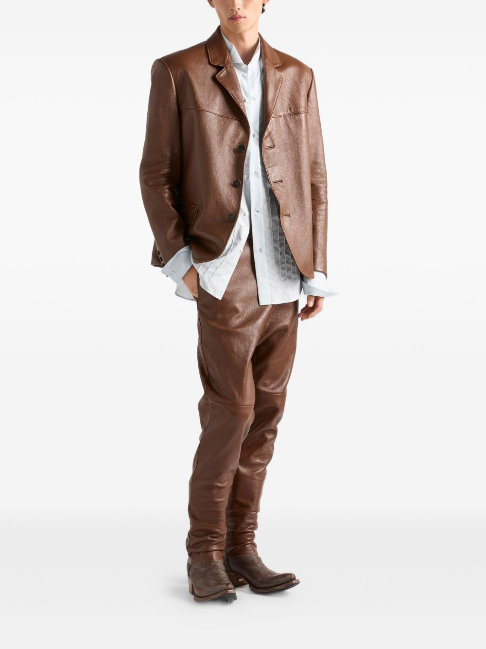 triangle-logo leather jacket - 2