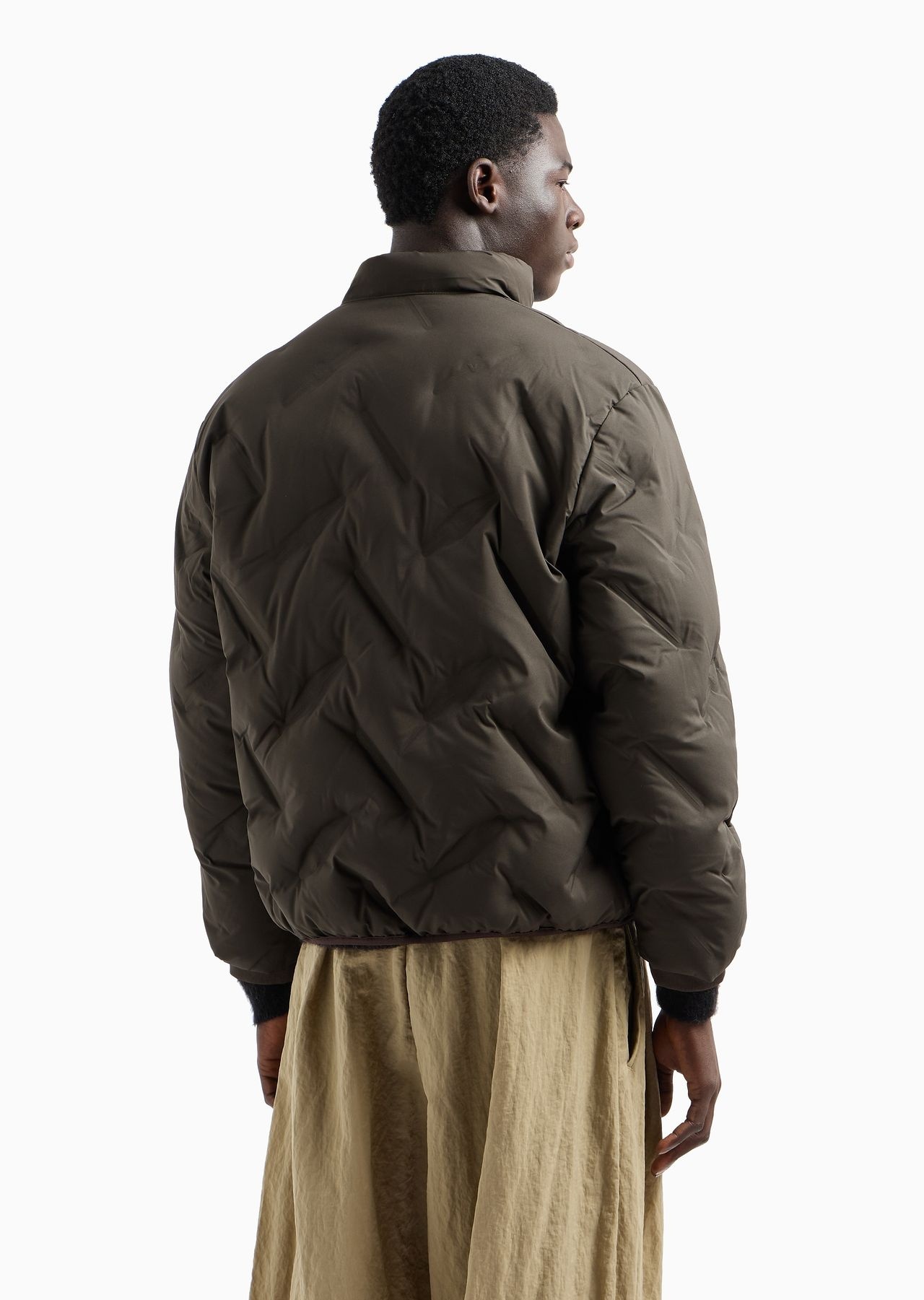 Full-zip nylon down jacket with all-over matelassé-effect micro eagle - 3