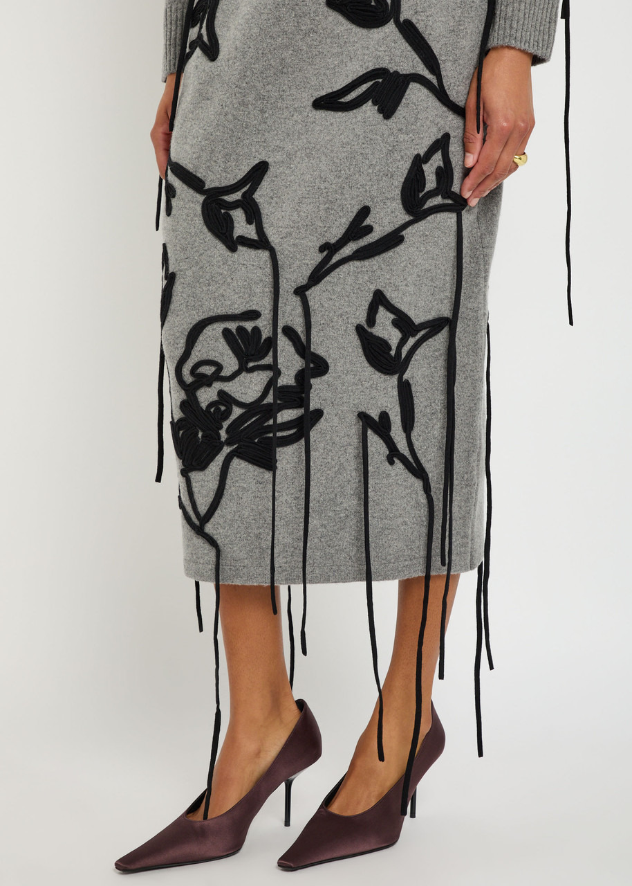Erdem Floral-appliquéd Merino Wool Midi Skirt - 4