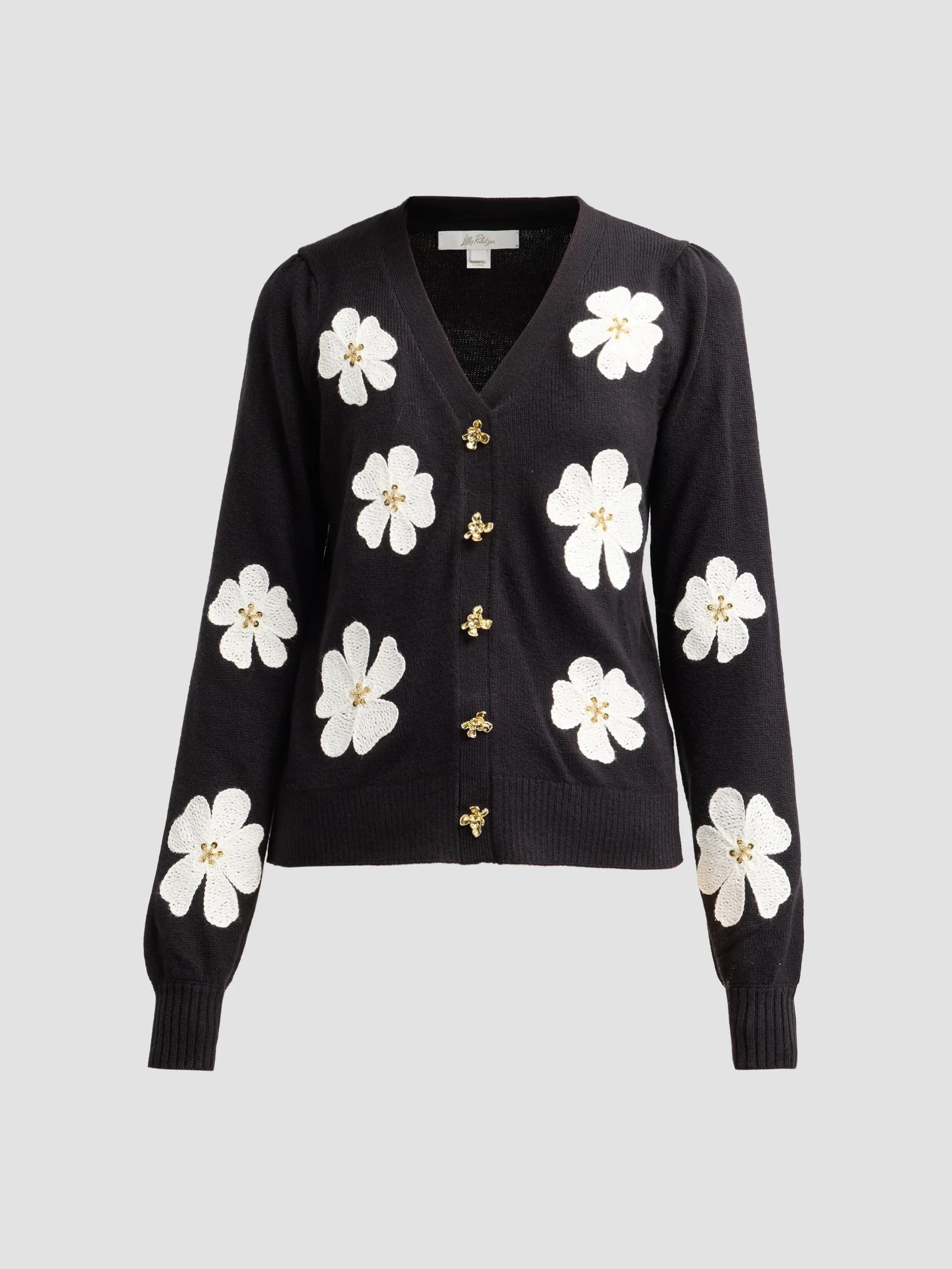 Women's Millard Big Lilly Flower Embroidery Cardigan - Black Big Lilly - 1