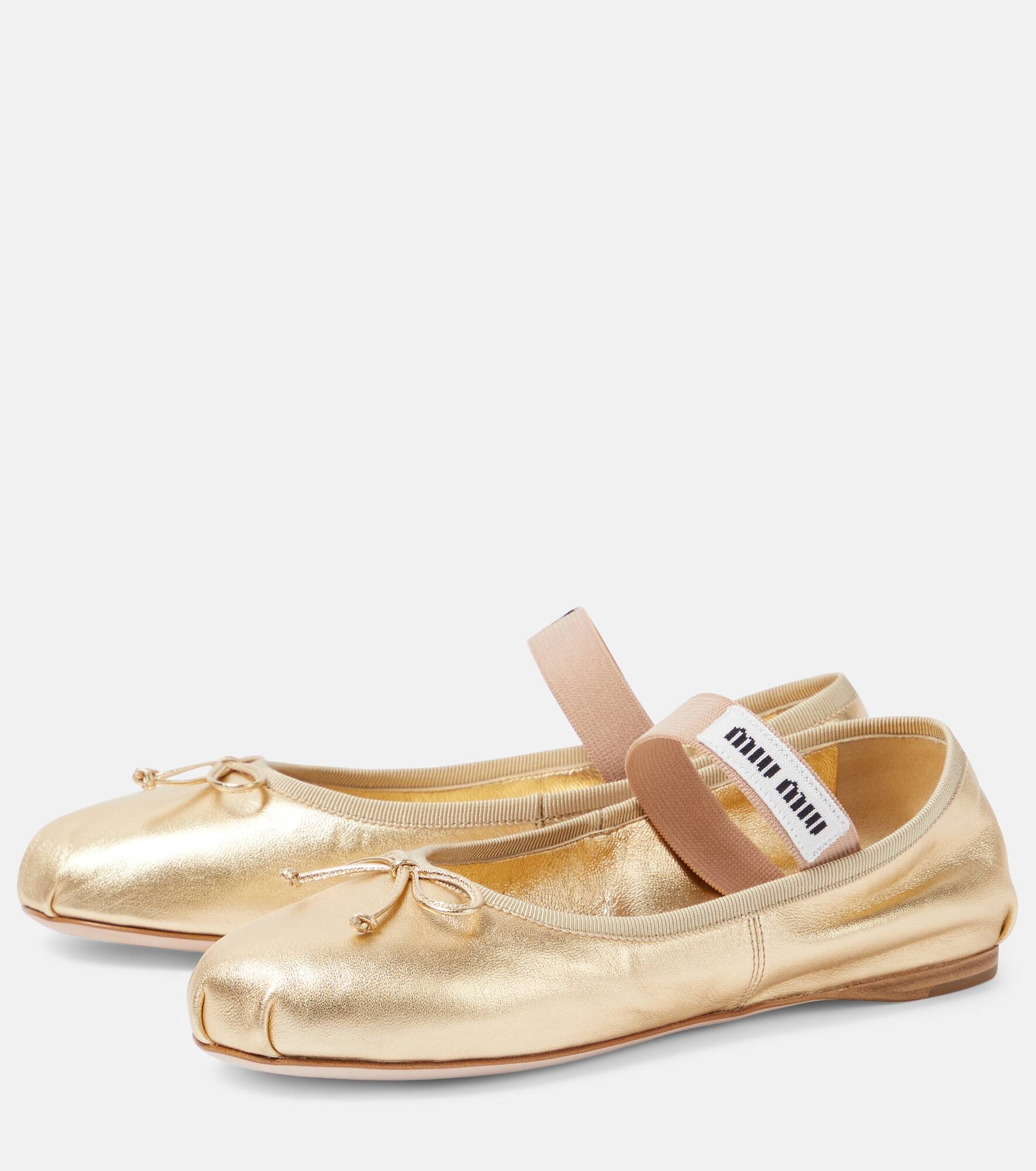 Metallic leather ballet flats - 5