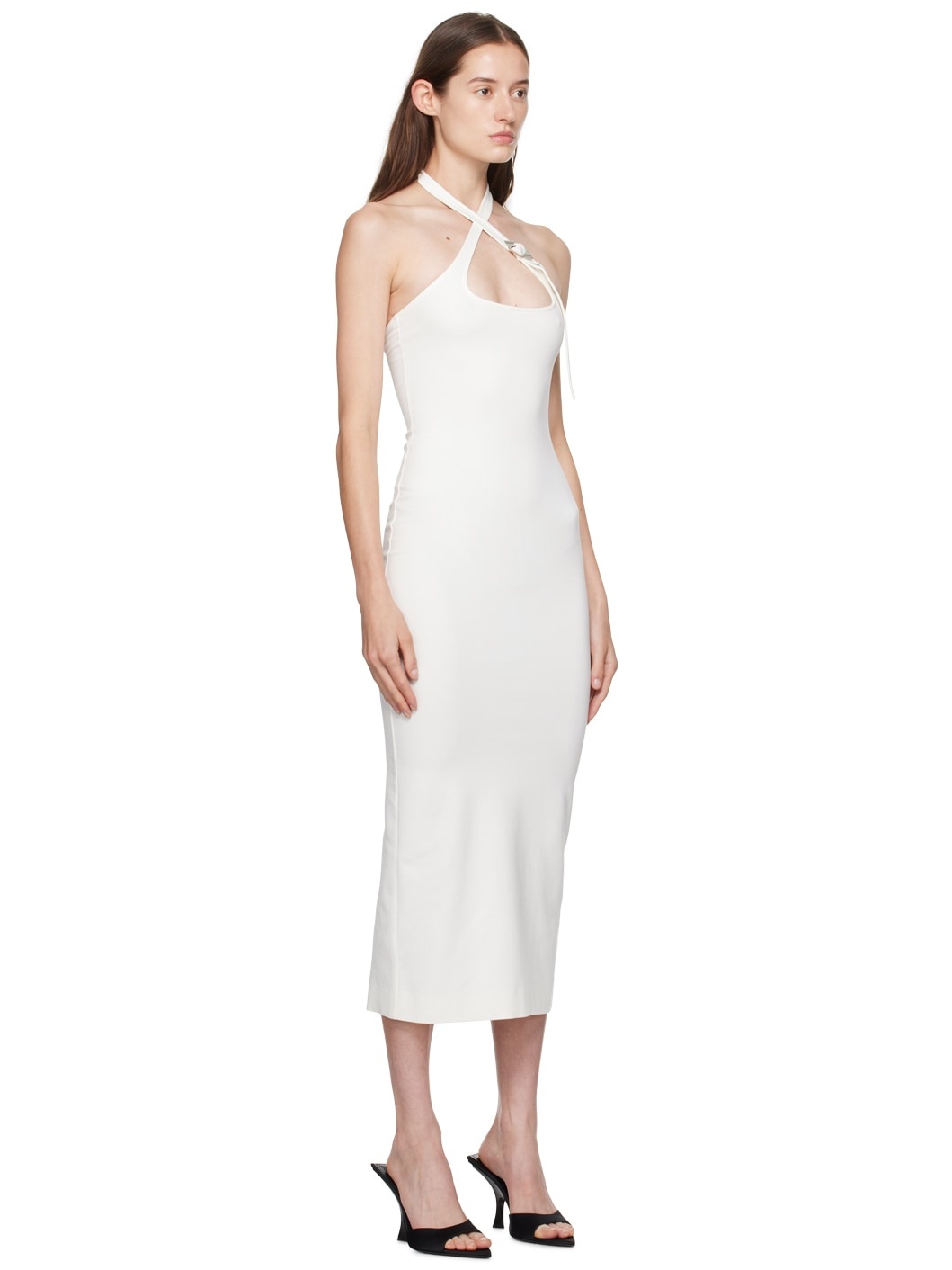 White Halter Neck Midi Dress - 2